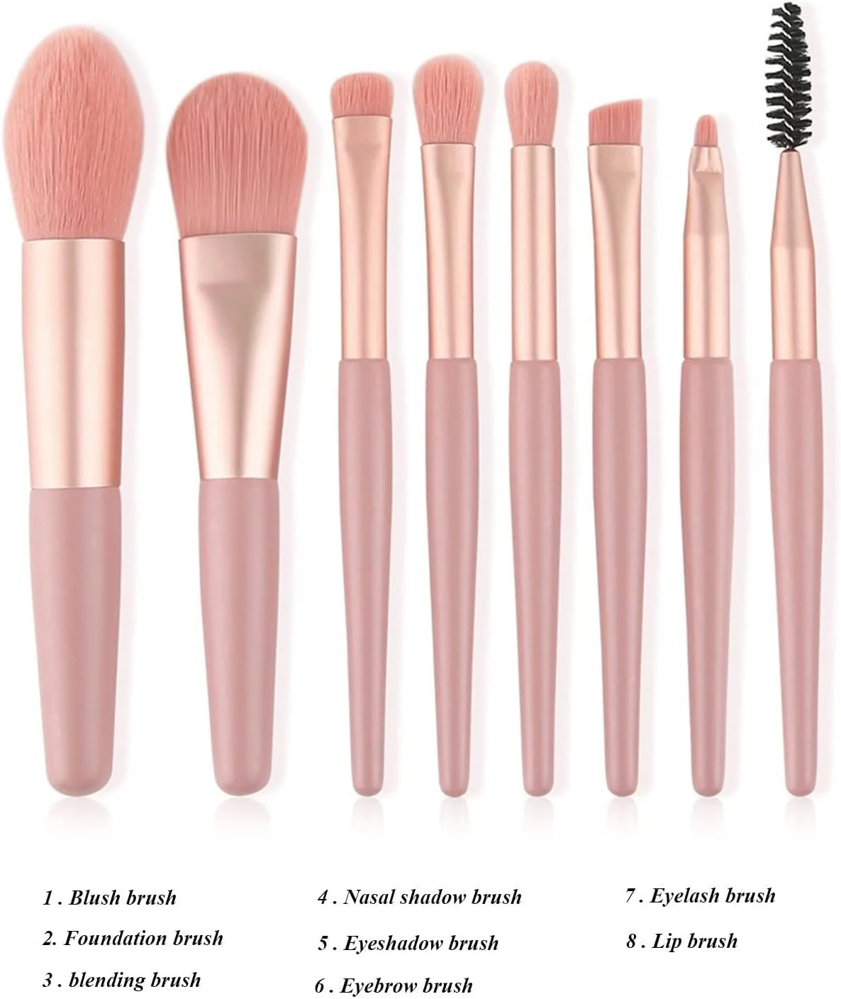 ست برس آرایشی الیت ویو با کیف، 8 تکه برس آرایشی حرفه ای، ست برس های آرایشی مسافرتی برای کرم پودر صورت، رژگونه، سایه چشم، دسته چوبی با موهای مصنوعی (چند رنگ)