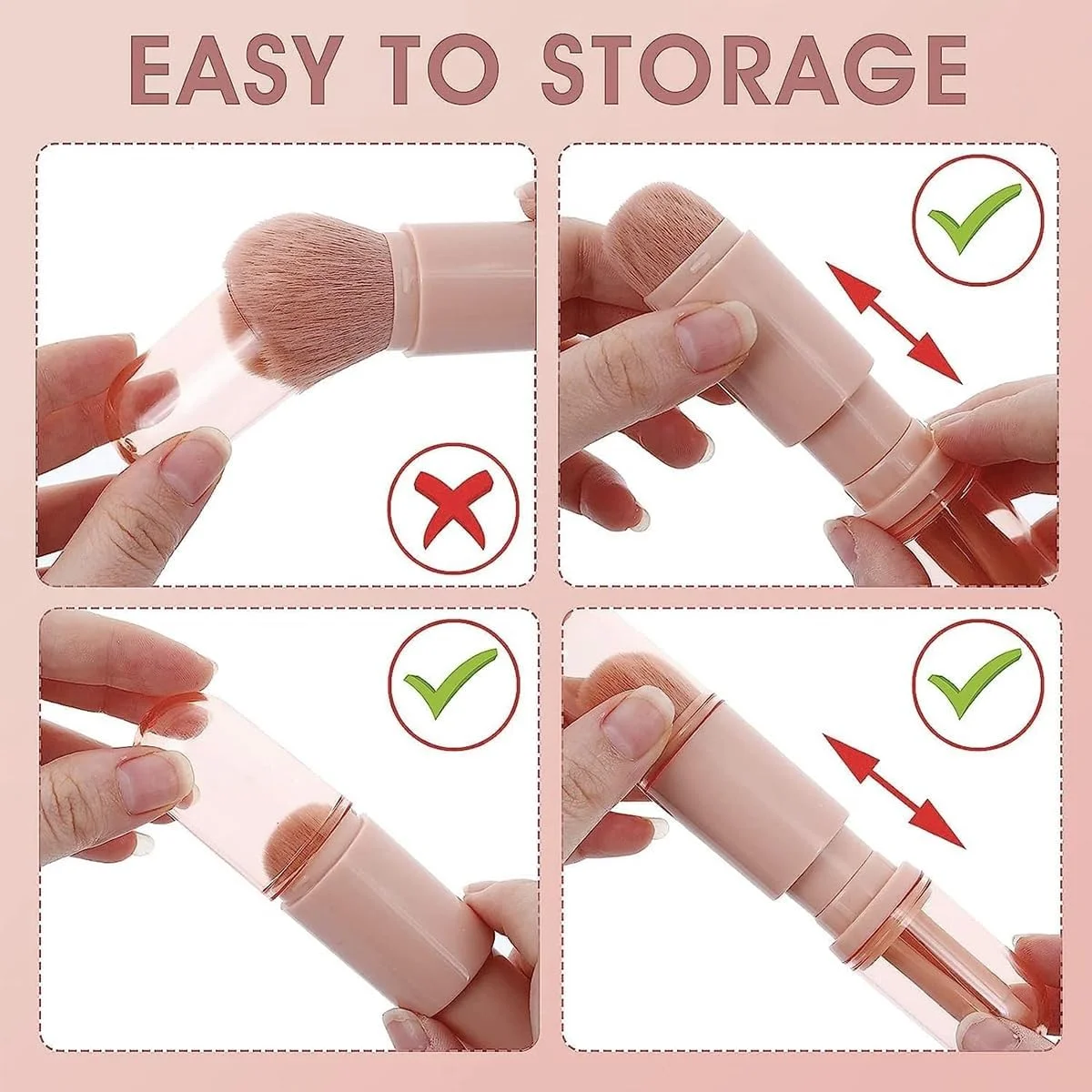 ست برس آرایشی 4 در 1 ECVV: ست برس آرایشی مسافرتی با کیف، برس رژگونه، سایه چشم و هایلایتر جمع شونده برای زنان، ست برس آرایشی لوازم آرایشی ست برس آرایشی 4 در 1 ECVV: ست برس آرایشی مسافرتی با کیف، برس رژگونه، سایه چشم و هایلایتر جمع شونده برای زنان، ست برس آرایشی لوازم آرایشی