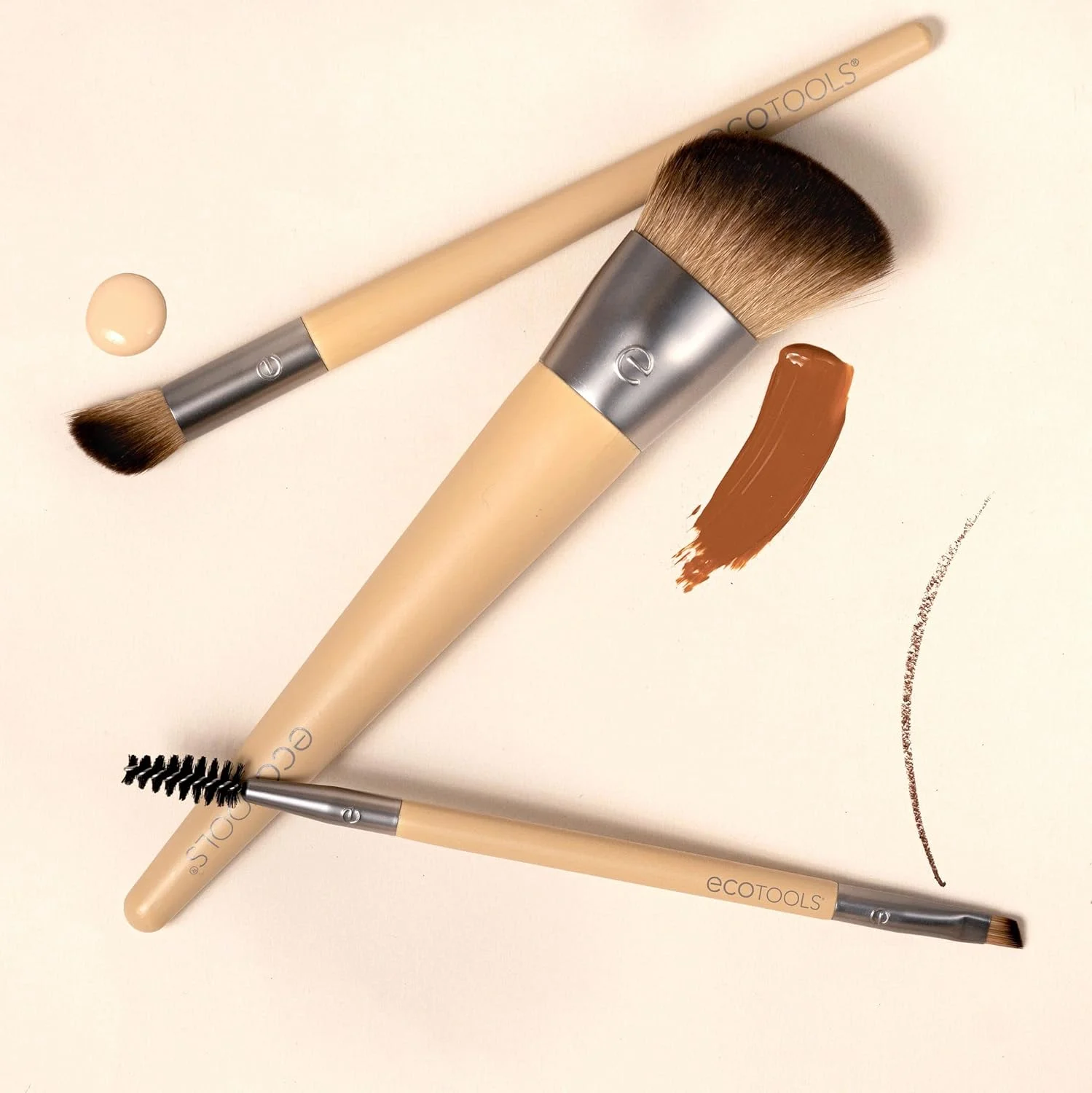 ست سه تایی براش آرایشی اکو تولز مدل Natural Conceal, Enhance, & Sculpt، براش های آرایشی برای کرم پودر، کانسیلر و ابرو، موهای متراکم و مصنوعی برای کانتور صورت، وگان و بدون تست حیوانی، 3 تکه ست سه تایی براش آرایشی اکو تولز مدل Natural Conceal, Enhance, & Sculpt، براش های آرایشی برای کرم پودر، کانسیلر و ابرو، موهای متراکم و مصنوعی برای کانتور صورت، وگان و بدون تست حیوانی، 3 تکه