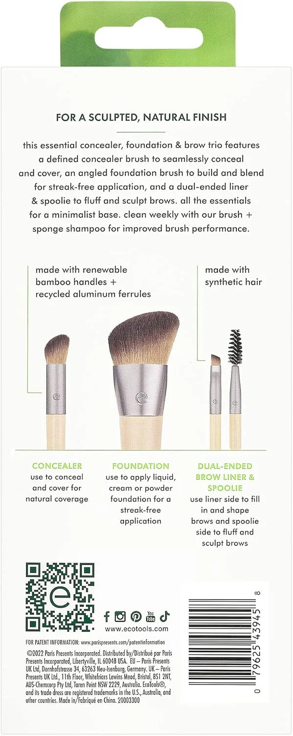 ست سه تایی براش آرایشی اکو تولز مدل Natural Conceal, Enhance, & Sculpt، براش های آرایشی برای کرم پودر، کانسیلر و ابرو، موهای متراکم و مصنوعی برای کانتور صورت، وگان و بدون تست حیوانی، 3 تکه ست سه تایی براش آرایشی اکو تولز مدل Natural Conceal, Enhance, & Sculpt، براش های آرایشی برای کرم پودر، کانسیلر و ابرو، موهای متراکم و مصنوعی برای کانتور صورت، وگان و بدون تست حیوانی، 3 تکه