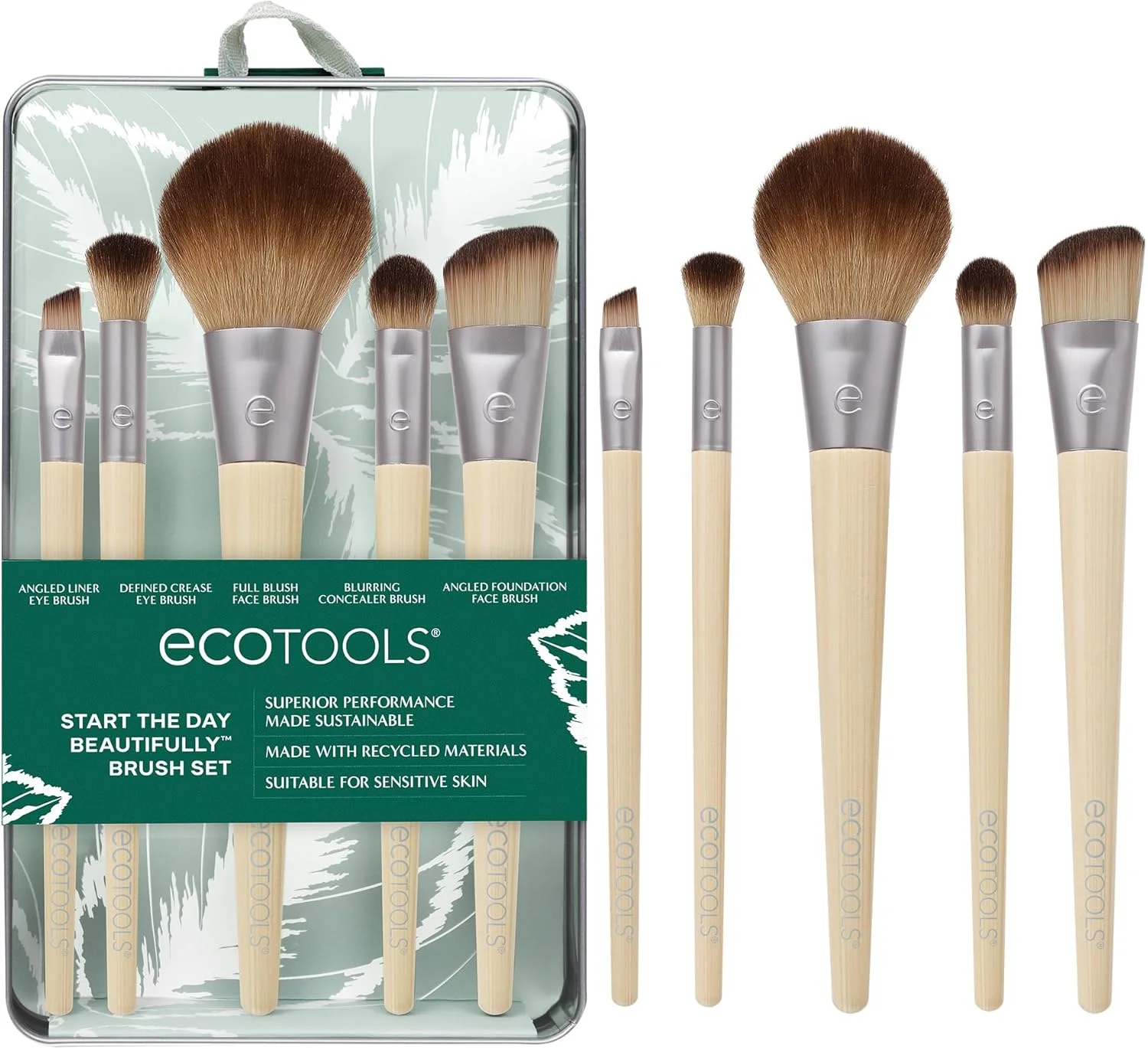 ست برس آرایشی ادیشن محدود Ecotools برای شروع زیبای روز، نقره ای، 1 عدد (بسته 1 عددی)