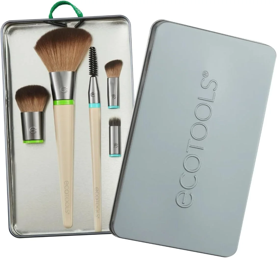 ست برس آرایشی صورت Ecotools Daily Essentials Interchangeables با 5 برس، 2 دسته و جعبه نگهداری، قهوه ای/مشکی ست برس آرایشی صورت Ecotools Daily Essentials Interchangeables با 5 برس، 2 دسته و جعبه نگهداری، قهوه ای/مشکی