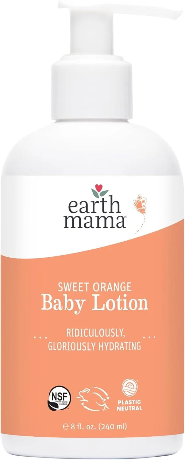 لوسیون بدن کودک پرتقال شیرین Earth Mama | حاوی کالاندولا + رویبوس ارگانیک مغذی برای پوست حساس، 8 اونس مایع