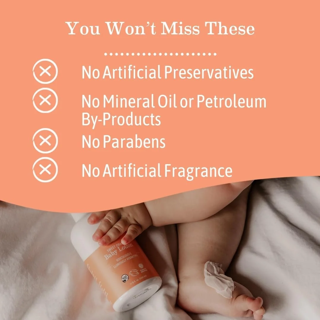 لوسیون بدن کودک پرتقال شیرین Earth Mama | حاوی کالاندولا + رویبوس ارگانیک مغذی برای پوست حساس، 8 اونس مایع