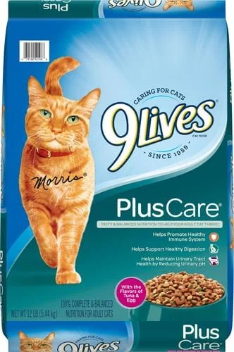 غذای خشک گربه 9Lives Plus Care، کیسه 12 پوندی