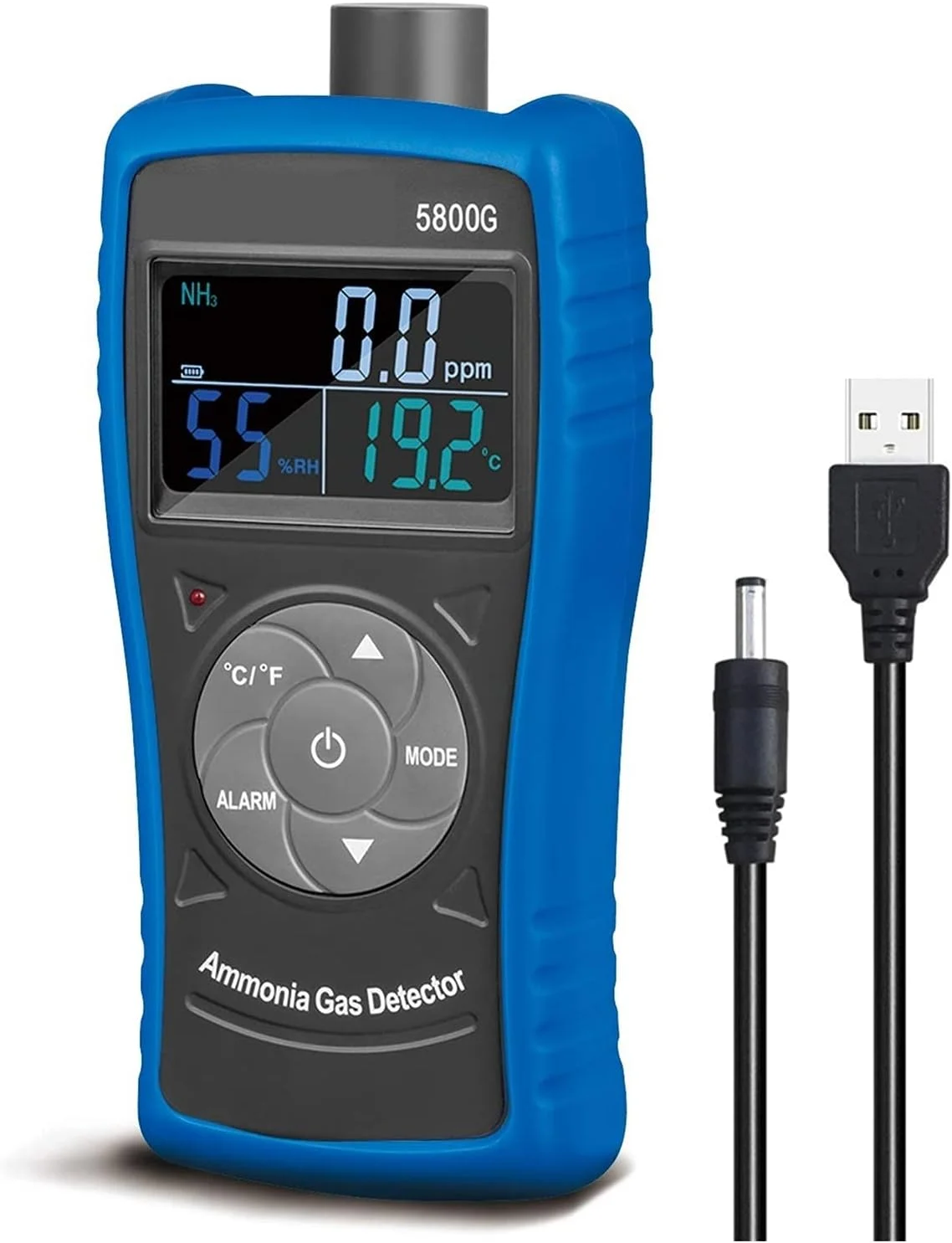 دتکتور گاز، مانیتور گاز آمونیاک، آشکارساز 0-100ppm، متر آشکارساز ذرات با باتری قابل شارژ USB برای صنعت، خانه، مزارع طیور