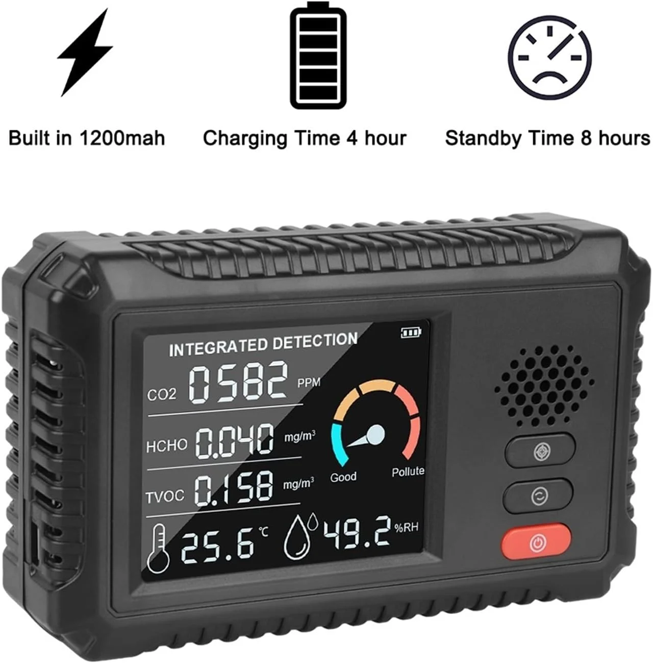 دتکتور گاز، دتکتور گاز TVOC HCHO CO2 سنسور دی اکسید کربن تستر هوا مانیتور کیفیت هوا آنالایزر گاز خانه دفتر کار فضای باز چند منظوره