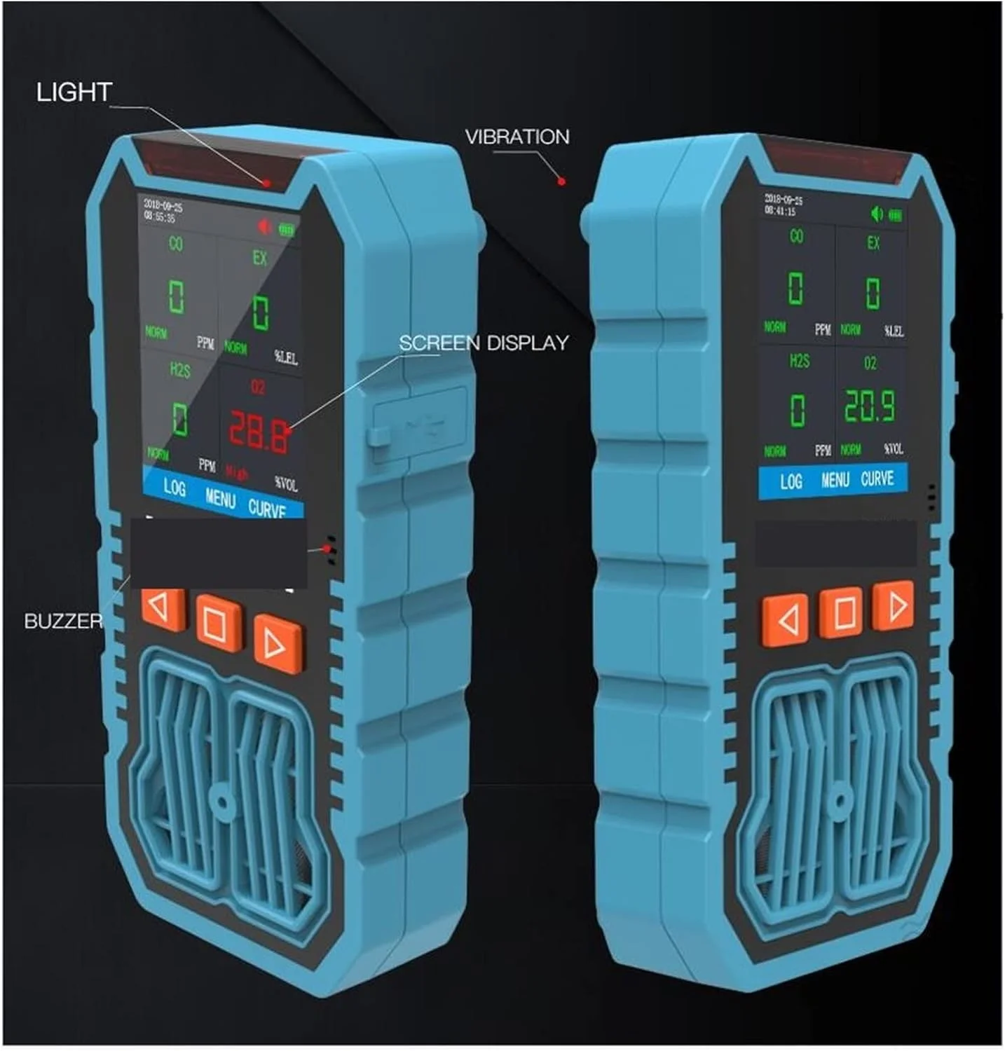 دتکتور گاز، گازسنج چند منظوره مکشی BH-80، گازهای H2S / CO / O2 / EX، آلارم لرزشی و چشمک زن برای ایمنی