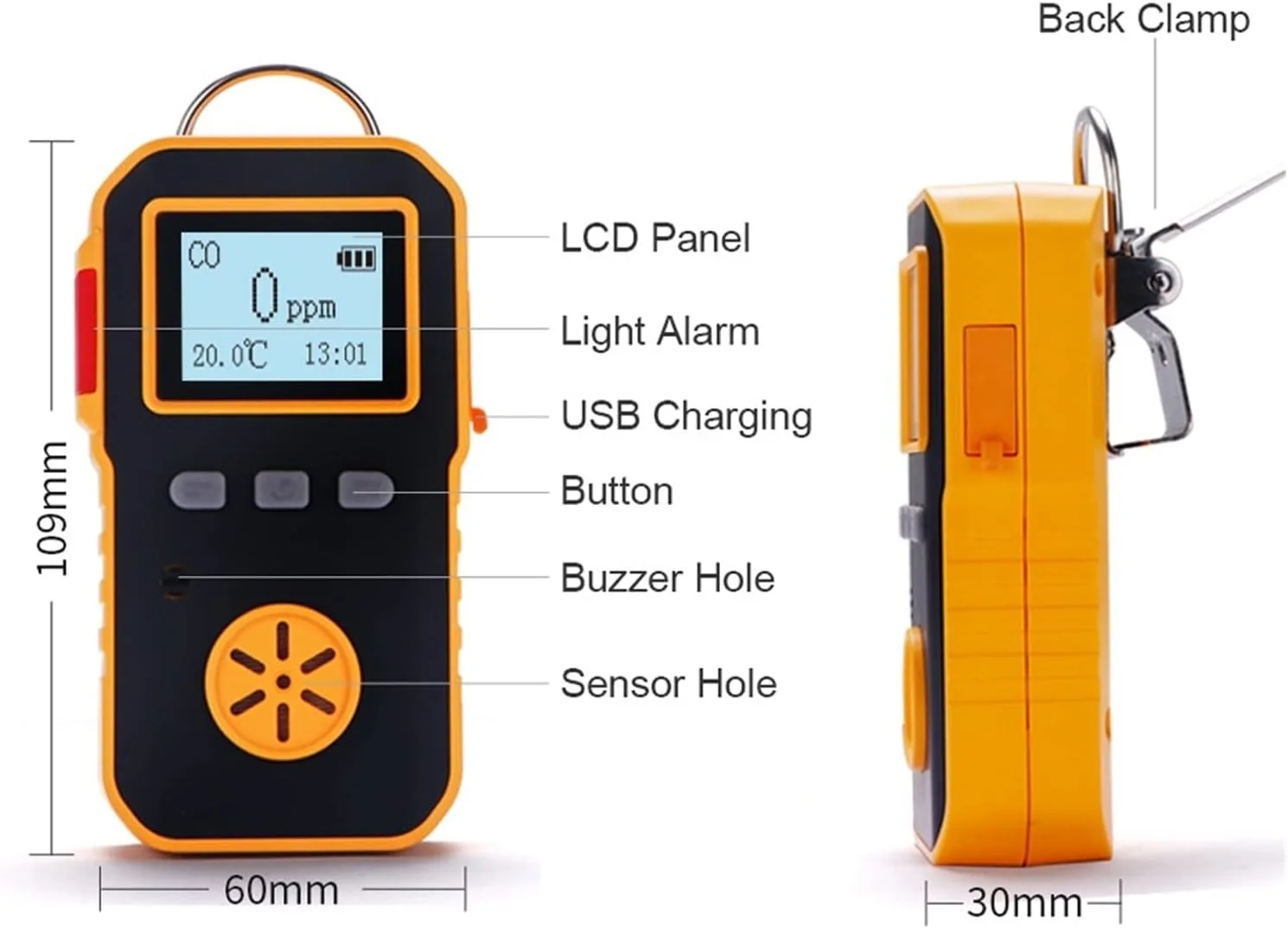 دتکتور گاز، آشکارساز مونوکسید کربن قابل حمل صنعتی، آنالایزر گاز، مانیتورینگ متر CO، اندازه گیری 0-1000PPM، هشدار صوتی، نوری و لرزشی دتکتور گاز، آشکارساز مونوکسید کربن قابل حمل صنعتی، آنالایزر گاز، مانیتورینگ متر CO، اندازه گیری 0-1000PPM، هشدار صوتی، نوری و لرزشی