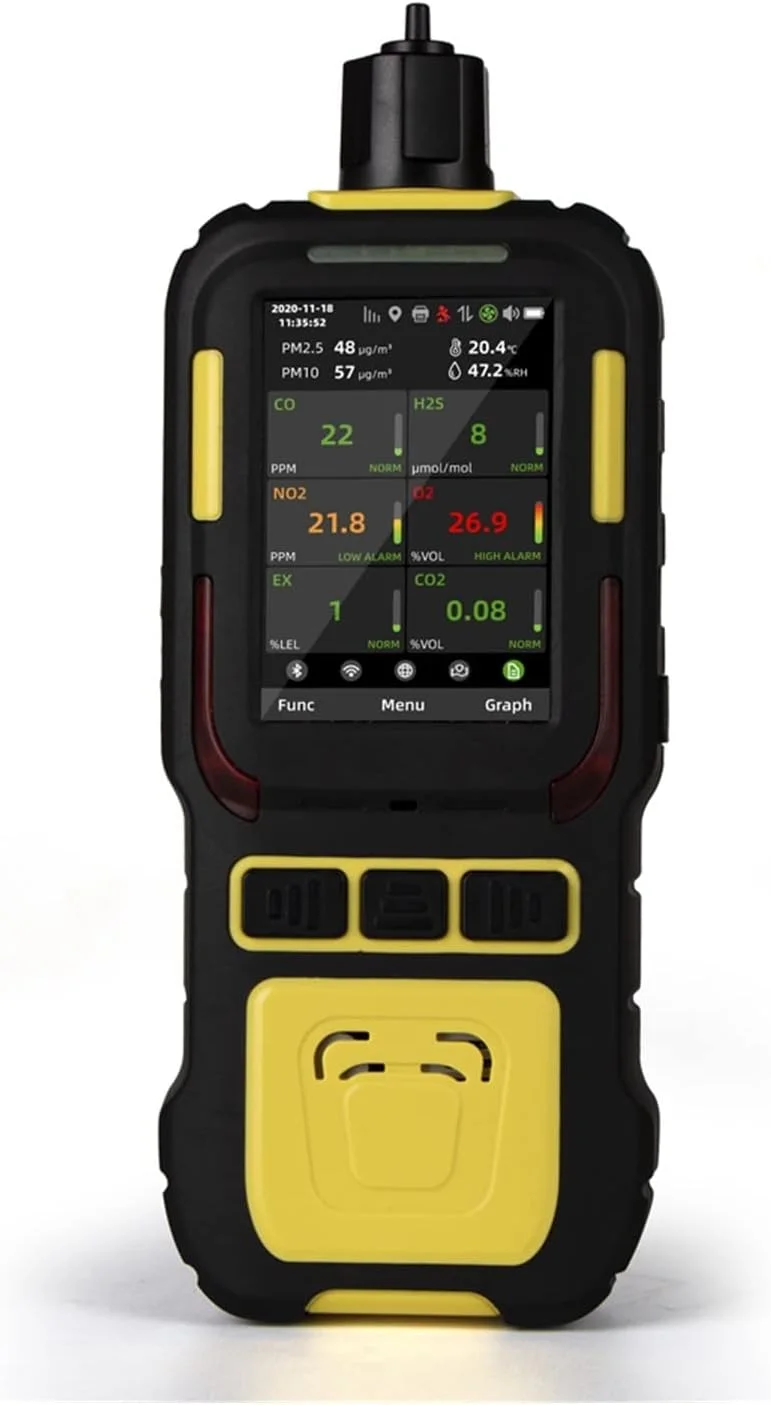 دتکتور گاز، آشکارساز گاز قابل حمل صنعتی با پمپ داخلی برای دی اکسید کربن، NO2، O2، SO2، دما و رطوبت PM2.5 PM10 دتکتور گاز، آشکارساز گاز قابل حمل صنعتی با پمپ داخلی برای دی اکسید کربن، NO2، O2، SO2، دما و رطوبت PM2.5 PM10