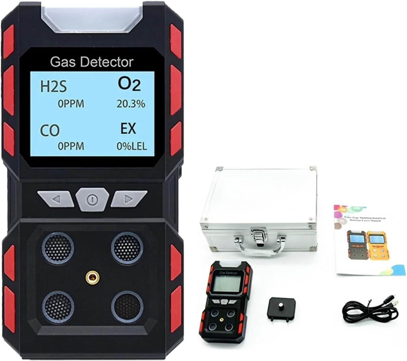 دتکتور گاز، آنالایزر گاز صنعتی چند منظوره مستقل H2S CO O2 EX، آشکارساز گاز قابل احتراق، مونوکسید کربن، سنسور ایمنی آتش نشانی، یادآوری صوتی (دتکتور گاز B) دتکتور گاز، آنالایزر گاز صنعتی چند منظوره مستقل H2S CO O2 EX، آشکارساز گاز قابل احتراق، مونوکسید کربن، سنسور ایمنی آتش نشانی، یادآوری صوتی (دتکتور گاز B)