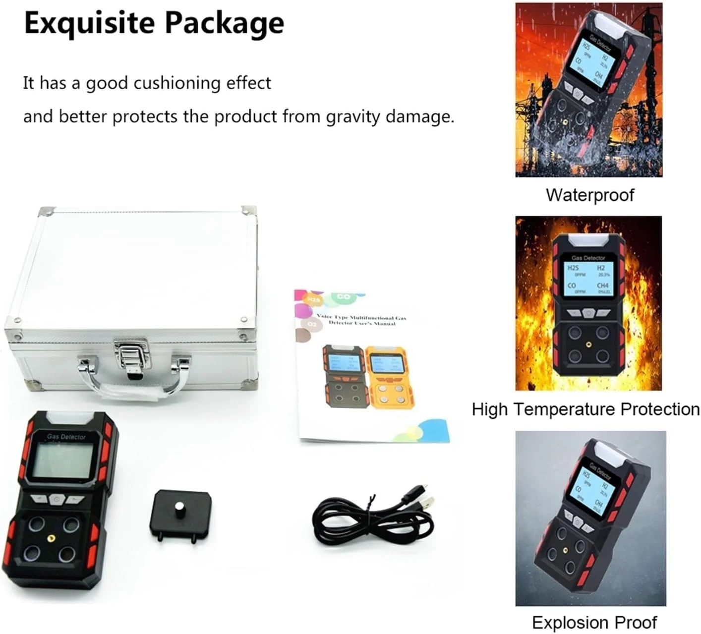 دتکتور گاز، آنالایزر گاز صنعتی چند منظوره مستقل H2S CO O2 EX، آشکارساز گاز قابل احتراق، مونوکسید کربن، سنسور ایمنی آتش نشانی، یادآوری صوتی (دتکتور گاز B) دتکتور گاز، آنالایزر گاز صنعتی چند منظوره مستقل H2S CO O2 EX، آشکارساز گاز قابل احتراق، مونوکسید کربن، سنسور ایمنی آتش نشانی، یادآوری صوتی (دتکتور گاز B)