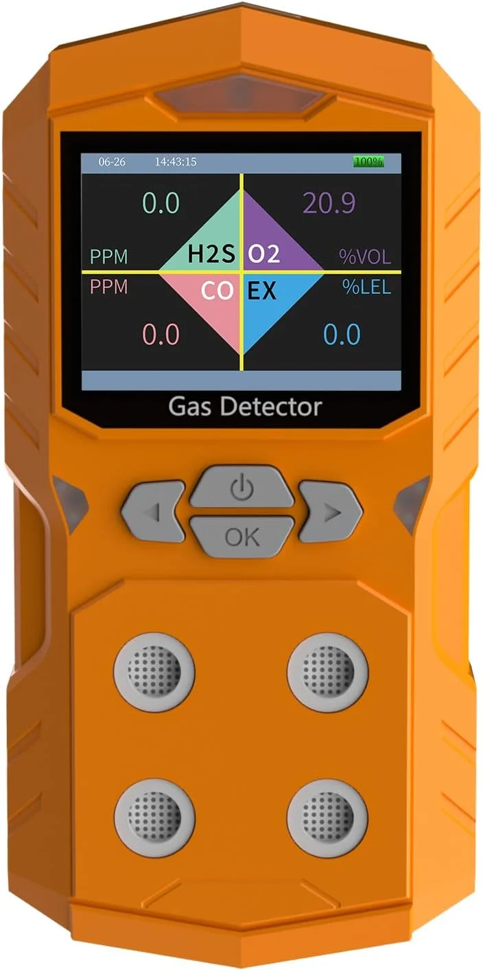 مانیتور 4 گازه، قابل تشخیص O2 CO، H2S و LEL. نمایش داده منحنی گاز چند کاناله در زمان واقعی. صفحه نمایش LCD رنگی HD. با آلارم های لرزشی، بصری و شنیداری.
