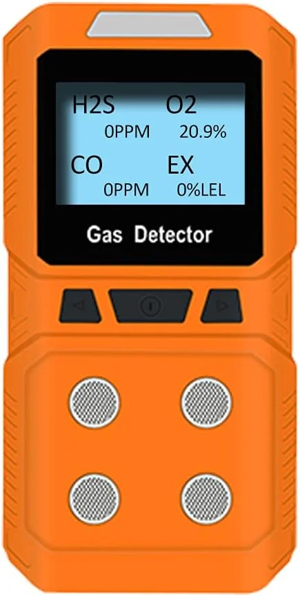 دستگاه تشخیص گاز 4 گانه Coreel، مانیتور گاز قابل حمل CO، H2S، O2، EX - آماده استفاده (نارنجی)