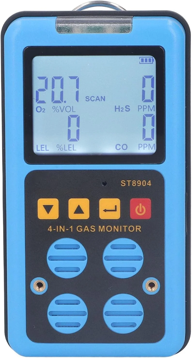 دتکتور گاز قابل حمل BROLEO، مانیتور 4 گاز H2S، O2، CO و LEL با آلارم گاز لرزشی نور صدا، تستر کیفیت هوا آشکارساز نشت گاز چندگانه قابل شارژ با صفحه نمایش LCD برای خانه، آشپزخانه