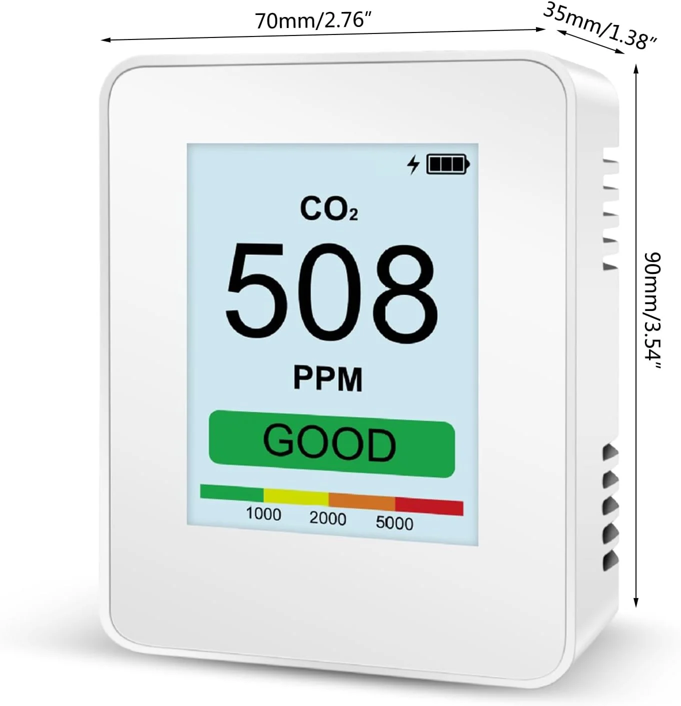 دستگاه مانیتورینگ دی اکسید کربن داخلی با صفحه نمایش رنگی TFT 2.8 اینچی، آشکارساز دی اکسید کربن، دقت مانیتورینگ هوا 240RGBx320، آشکارسازهای دی اکسید کربن برای خانه