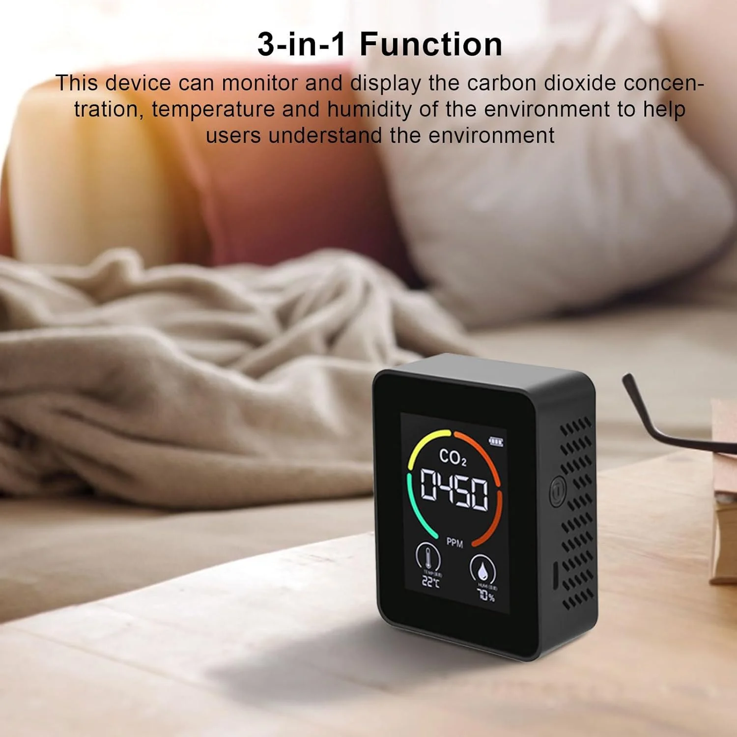 مانیتور کیفیت هوا دی اکسید کربن CO2 | مانیتور کیفیت هوای داخلی قابل حمل CO2 - تستر رطوبت نسبی دما برای خودرو، باشگاه، اتاق ها