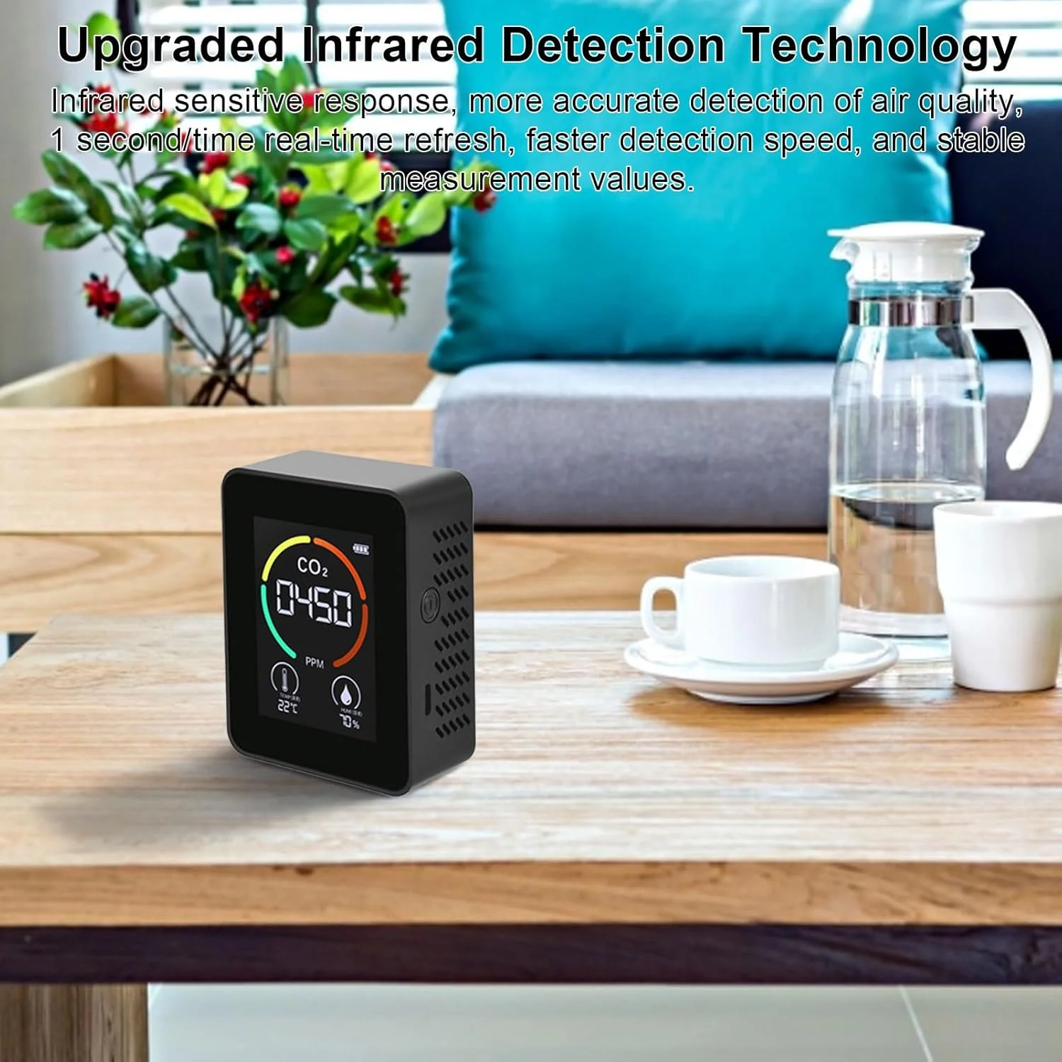 مانیتور کیفیت هوا دی اکسید کربن CO2 | مانیتور کیفیت هوای داخلی قابل حمل CO2 - تستر رطوبت نسبی دما برای خودرو، باشگاه، اتاق ها