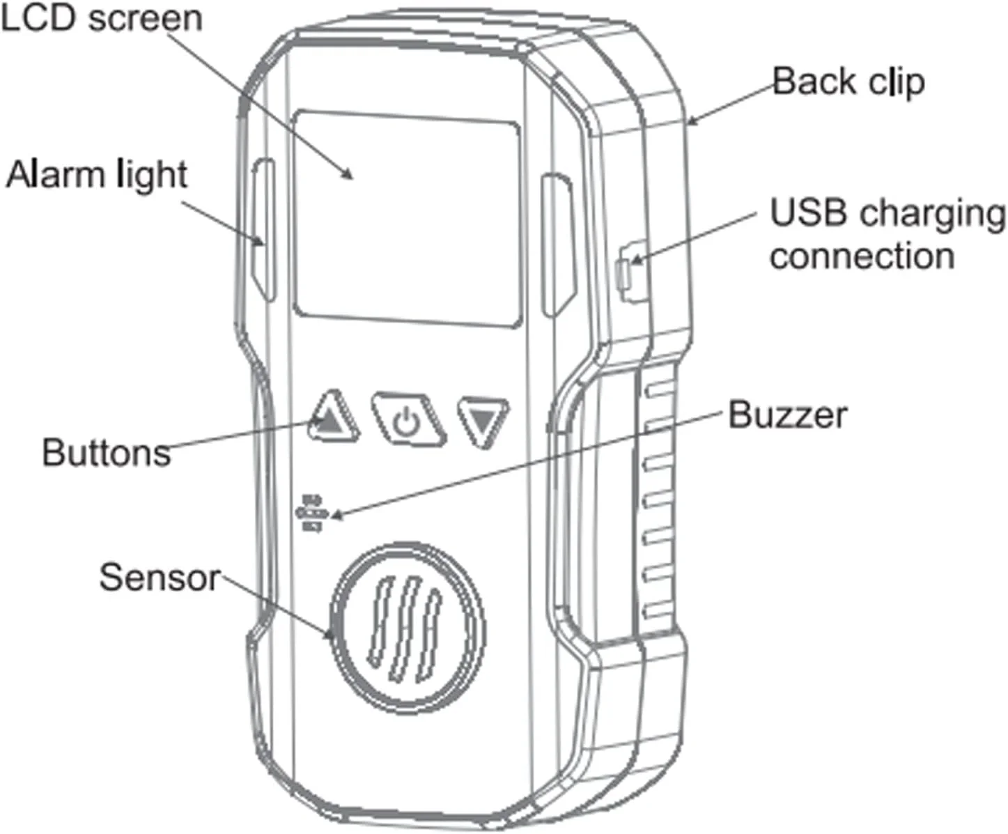 دستگاه تشخیص گاز ازن AJWYSOI O3، ردیاب ازن قابل حمل با گیره پشتی USB 5V ABS صفحه نمایش HD برای فضای باز