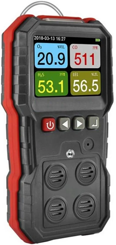 مانیتور گاز چند منظوره AJWYSOI، سنسور گاز 4 در 1 قابل احتراق/O2/H2S/CO صفحه نمایش LCD آلارم لرزشی صدا-نور قابل شارژ