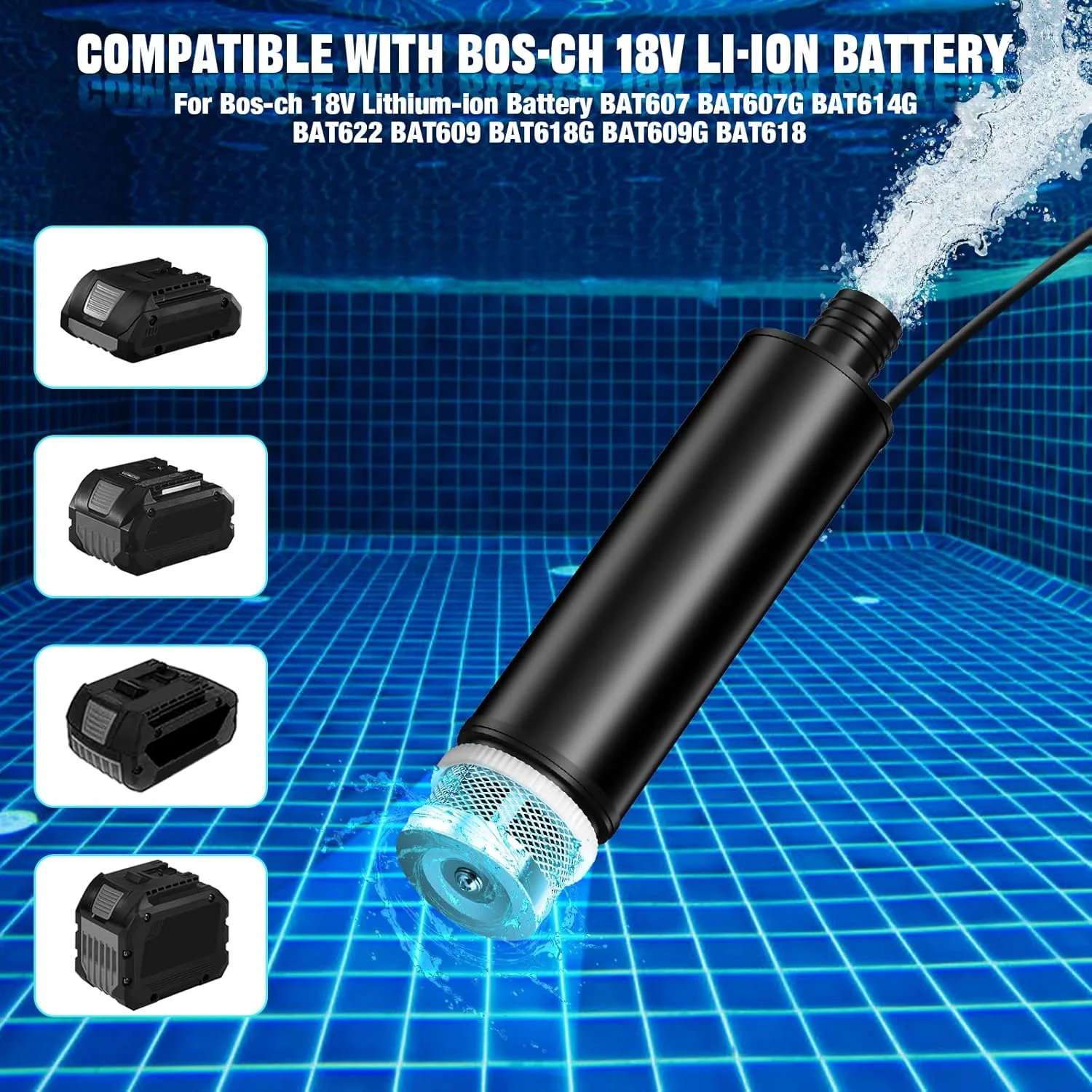 پمپ شناور برای باتری بوش 18 ولت GBA Professional، پمپ آب برقی با جریان آب 30 لیتر در دقیقه و طول کابل 4 متر، برای استخرهای شنا، آکواریوم ها، فواره ها، حوضچه ها و ویژگی های آبی پمپ شناور برای باتری بوش 18 ولت GBA Professional، پمپ آب برقی با جریان آب 30 لیتر در دقیقه و طول کابل 4 متر، برای استخرهای شنا، آکواریوم ها، فواره ها، حوضچه ها و ویژگی های آبی