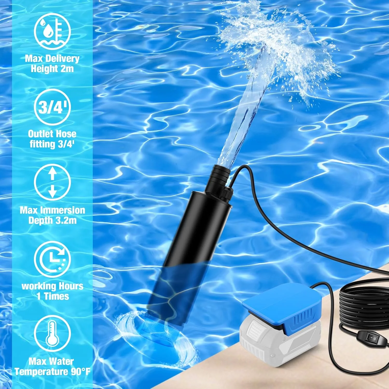 پمپ شناور برای باتری بوش 18 ولت GBA Professional، پمپ آب برقی با جریان آب 30 لیتر در دقیقه و طول کابل 4 متر، برای استخرهای شنا، آکواریوم ها، فواره ها، حوضچه ها و ویژگی های آبی پمپ شناور برای باتری بوش 18 ولت GBA Professional، پمپ آب برقی با جریان آب 30 لیتر در دقیقه و طول کابل 4 متر، برای استخرهای شنا، آکواریوم ها، فواره ها، حوضچه ها و ویژگی های آبی