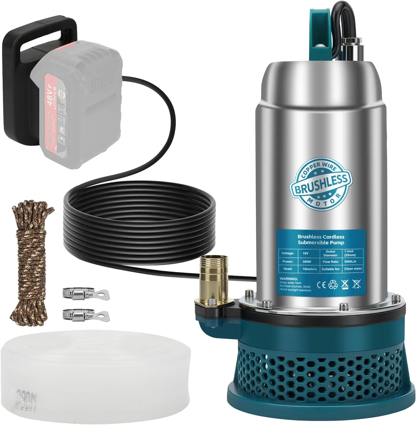 پمپ شناور سازگار با باتری 18 ولت ماکیتا (بدون باتری) - پمپ آب بی سیم 5000 لیتر در ساعت با شلنگ 10 متری، کابل اتصال 5 متری - ایده آل برای استخر، تخت آبی، آبیاری باغ، موتور بدون جاروبک پمپ شناور سازگار با باتری 18 ولت ماکیتا (بدون باتری) - پمپ آب بی سیم 5000 لیتر در ساعت با شلنگ 10 متری، کابل اتصال 5 متری - ایده آل برای استخر، تخت آبی، آبیاری باغ، موتور بدون جاروبک