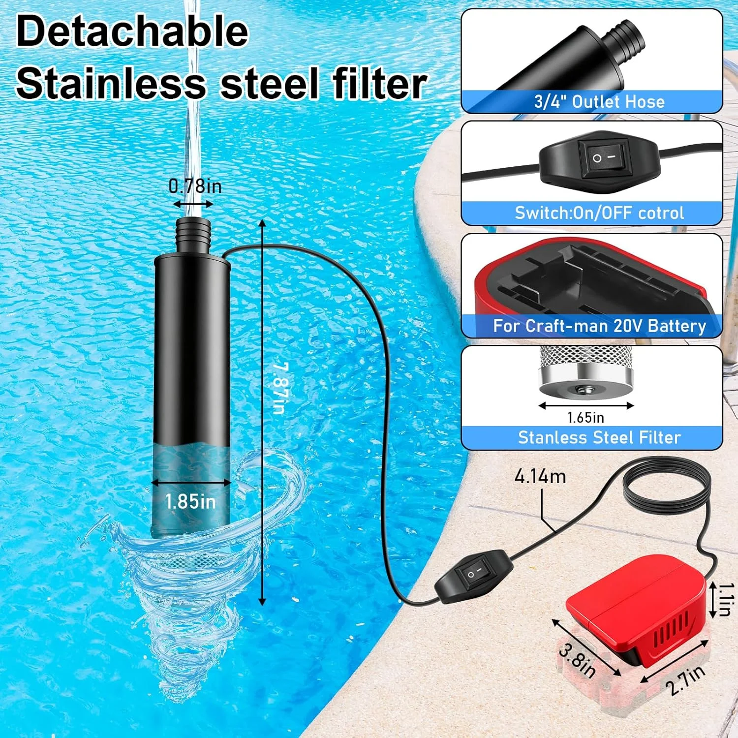 پمپ آب کوچک Behogan برای باتری لیتیوم یونی Einhell PXC 18 V، با دبی 30 لیتر در دقیقه، 4500 دور در دقیقه، پمپ شناور برای باتری Einhell 18 V پمپ آب کثیف، برای باغ، گرداب، مخزن، استخر، آکواریوم (بدون باتری) پمپ آب کوچک Behogan برای باتری لیتیوم یونی Einhell PXC 18 V، با دبی 30 لیتر در دقیقه، 4500 دور در دقیقه، پمپ شناور برای باتری Einhell 18 V پمپ آب کثیف، برای باغ، گرداب، مخزن، استخر، آکواریوم (بدون باتری)