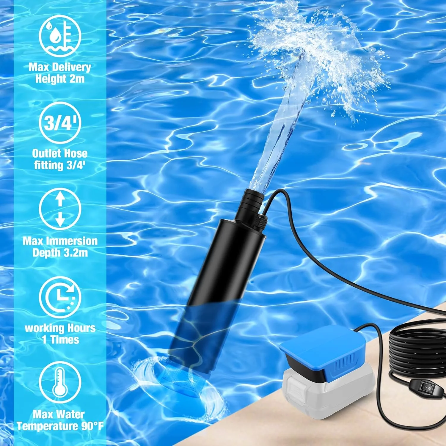 پمپ شناور برای باتری 18 ولت PBA بوش، پمپ آب برقی با جریان آب 30 لیتر در دقیقه و طول کابل 4 متر، برای استخرهای شنا، آکواریوم ها، فواره ها، حوضچه ها و ویژگی های آبی (بدون باتری) پمپ شناور برای باتری 18 ولت PBA بوش، پمپ آب برقی با جریان آب 30 لیتر در دقیقه و طول کابل 4 متر، برای استخرهای شنا، آکواریوم ها، فواره ها، حوضچه ها و ویژگی های آبی (بدون باتری)