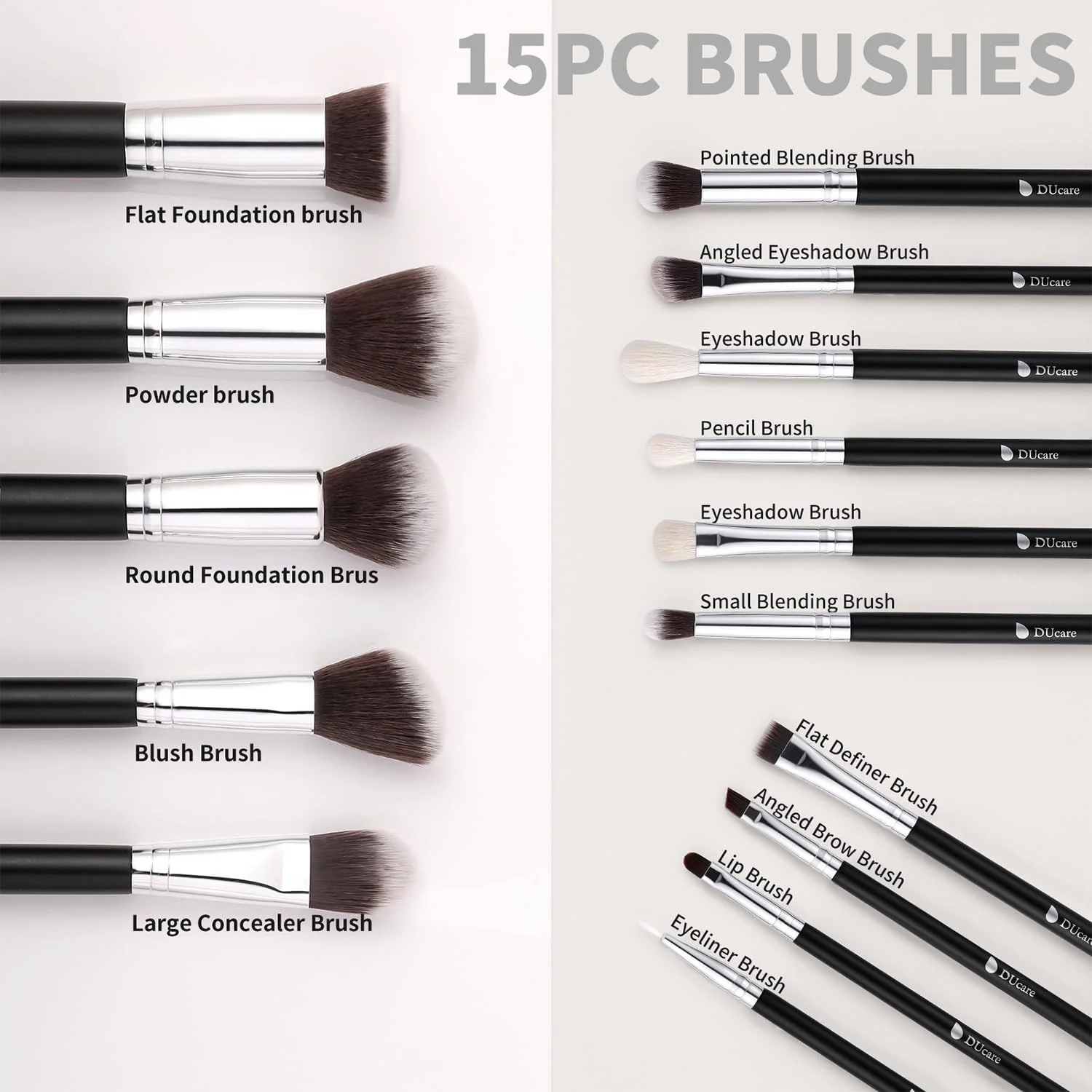 ست برس آرایشی دوکاره با کیف، 15 عدد برس آرایشی هدیه کریسمس مسافرتی کابوکی برای کرم پودر، ترکیب، رژگونه، خط چشم، سایه چشم، ابرو، کانسیلر، کیت برس مشکی