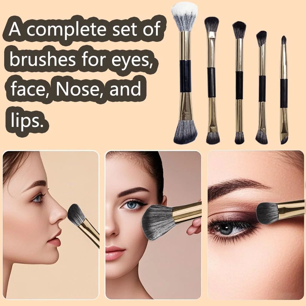 ست براش سایه چشم دو طرفه، ست براش آرایشی کابوکی، براش زاویه دار کرم پودر، براش کانتور بینی و صورت، براش ترکیب سایه ابرو و خط چشم، کیت آرایشی مسافرتی با آینه فشرده قابل حمل، 5 تکه طلایی ست براش سایه چشم دو طرفه، ست براش آرایشی کابوکی، براش زاویه دار کرم پودر، براش کانتور بینی و صورت، براش ترکیب سایه ابرو و خط چشم، کیت آرایشی مسافرتی با آینه فشرده قابل حمل، 5 تکه طلایی