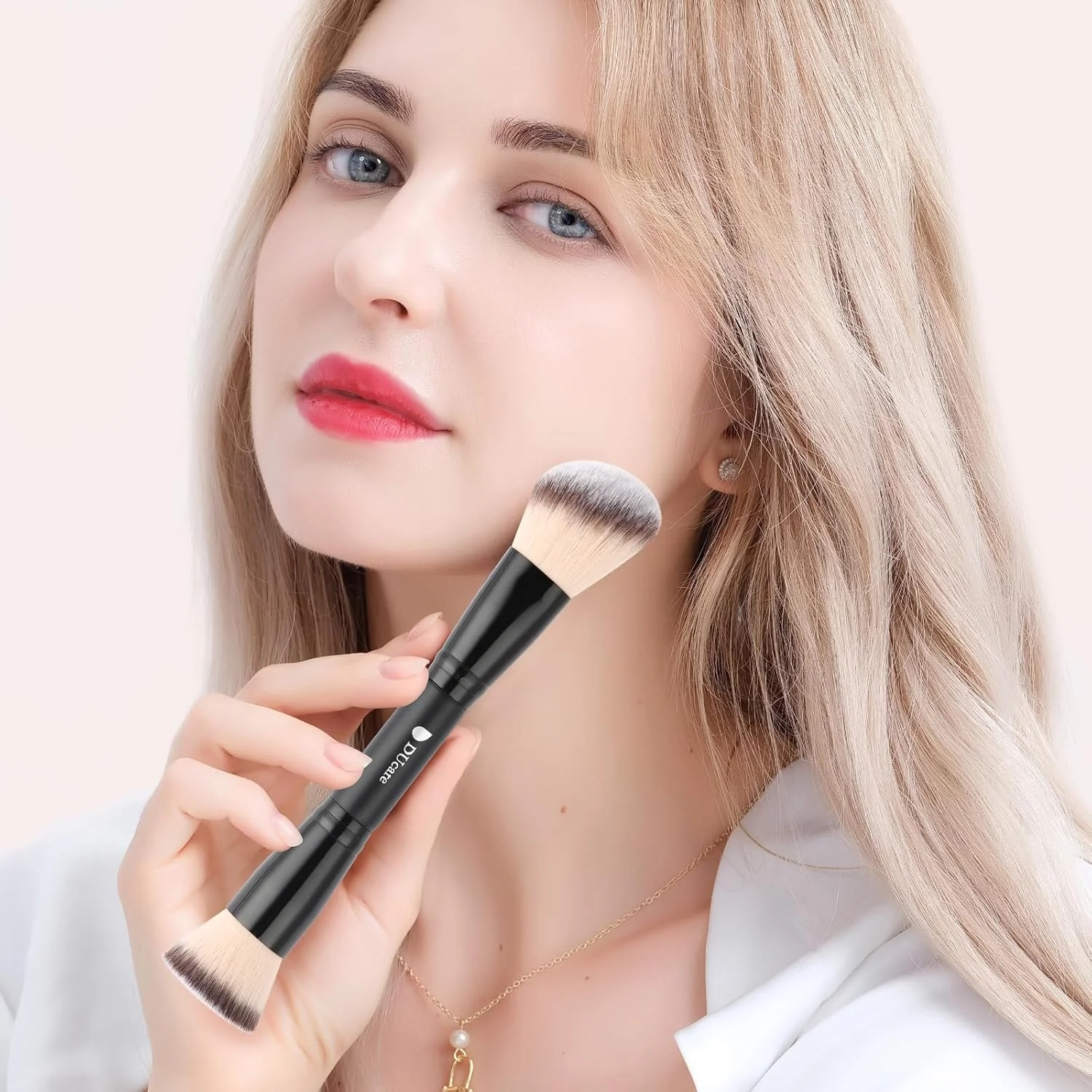 ست برس آرایشی دو طرفه DUcare شامل برس کرم پودر، کانتور، پودر و براش بافر، برس دوگانه برنزر، 2 عددی، مشکی