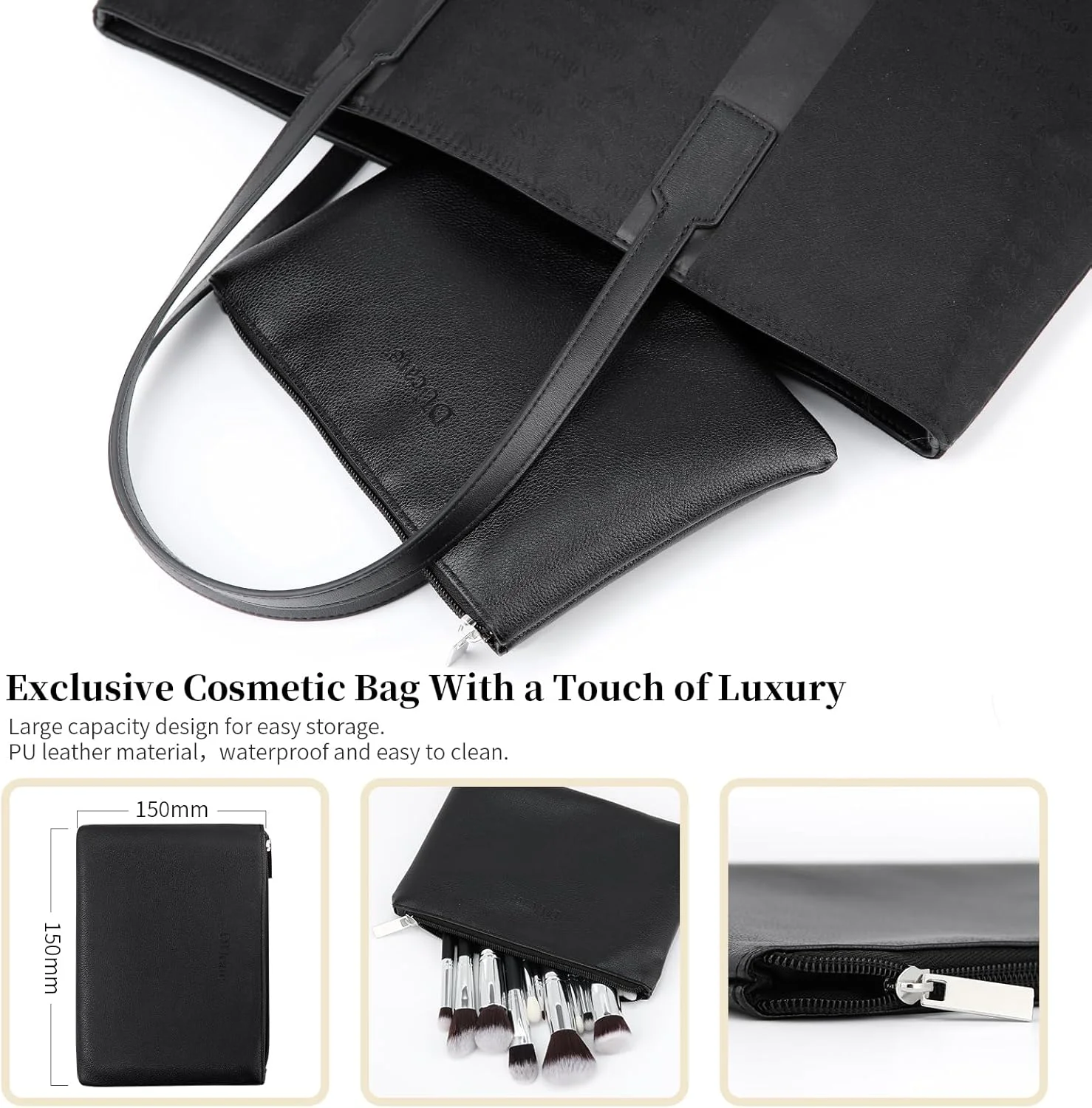 ست برس آرایشی دوکاره با کیف، 15 عدد برس آرایشی هدیه کریسمس مسافرتی کابوکی برای کرم پودر، ترکیب، رژگونه، خط چشم، سایه چشم، ابرو، کانسیلر، کیت برس مشکی