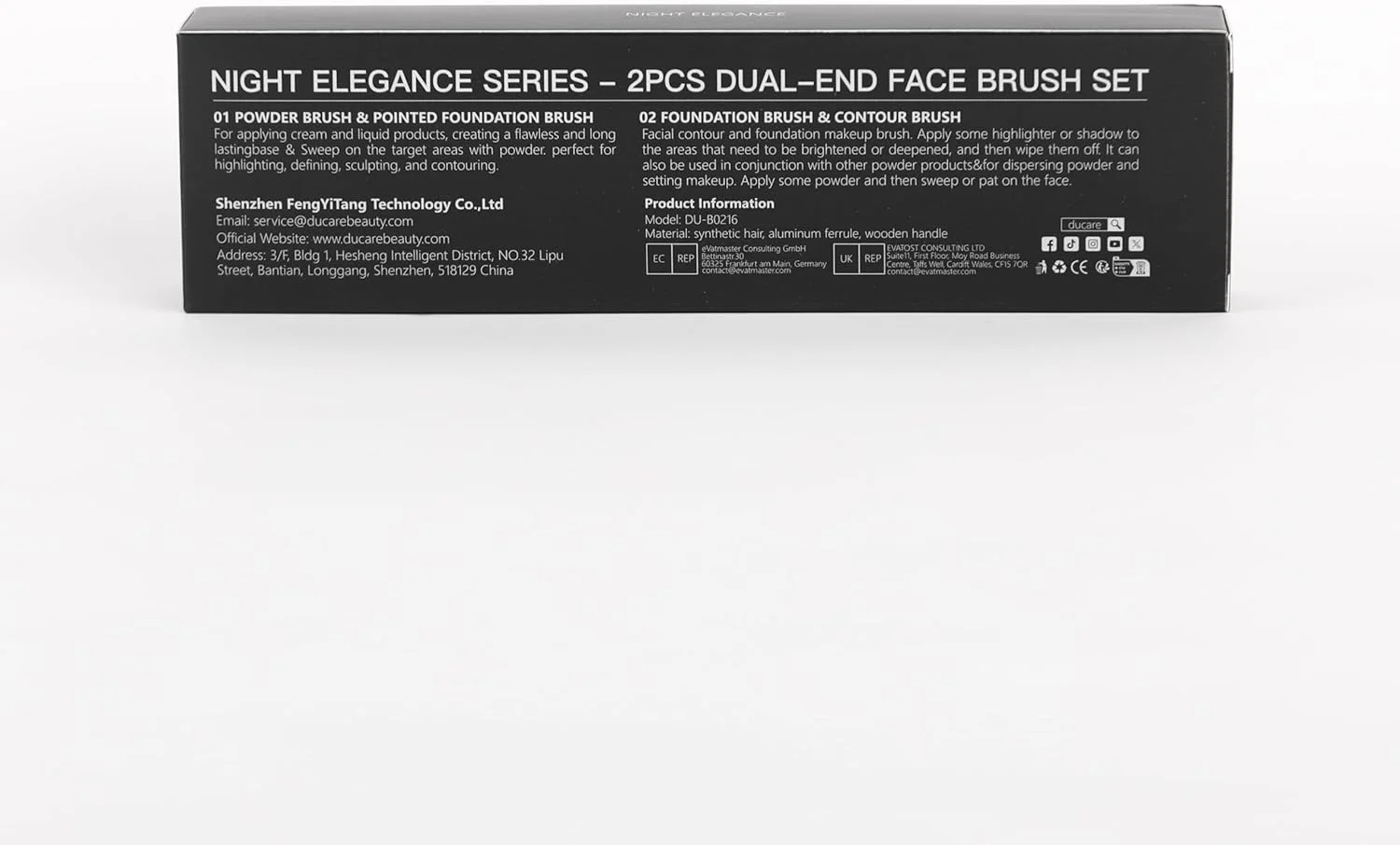 ست برس آرایشی دو طرفه DUcare شامل برس کرم پودر، کانتور، پودر و براش بافر، برس دوگانه برنزر، 2 عددی، مشکی