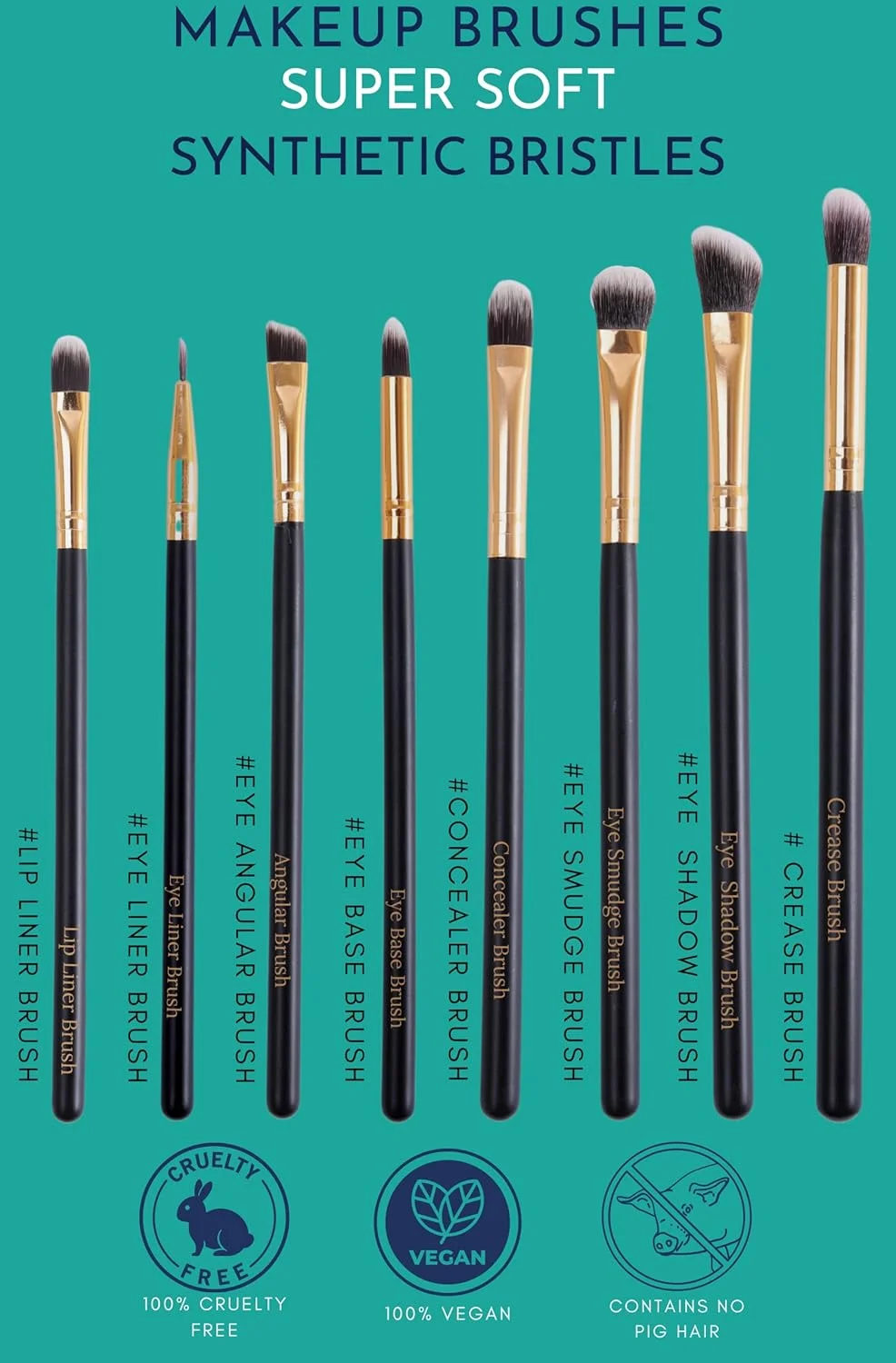 ست برس آرایشی چشم دوریس براون، شامل برس ترکیب سایه چشم، برس پخش کننده، برس کرم پودر چشم، برس پایه چشم و برس خط چشم