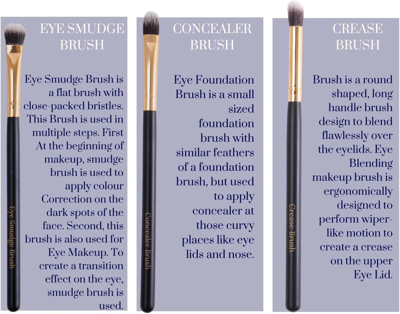 ست برس آرایشی چشم دوریس براون، شامل برس ترکیب سایه چشم، برس پخش کننده، برس کرم پودر چشم، برس پایه چشم و برس خط چشم