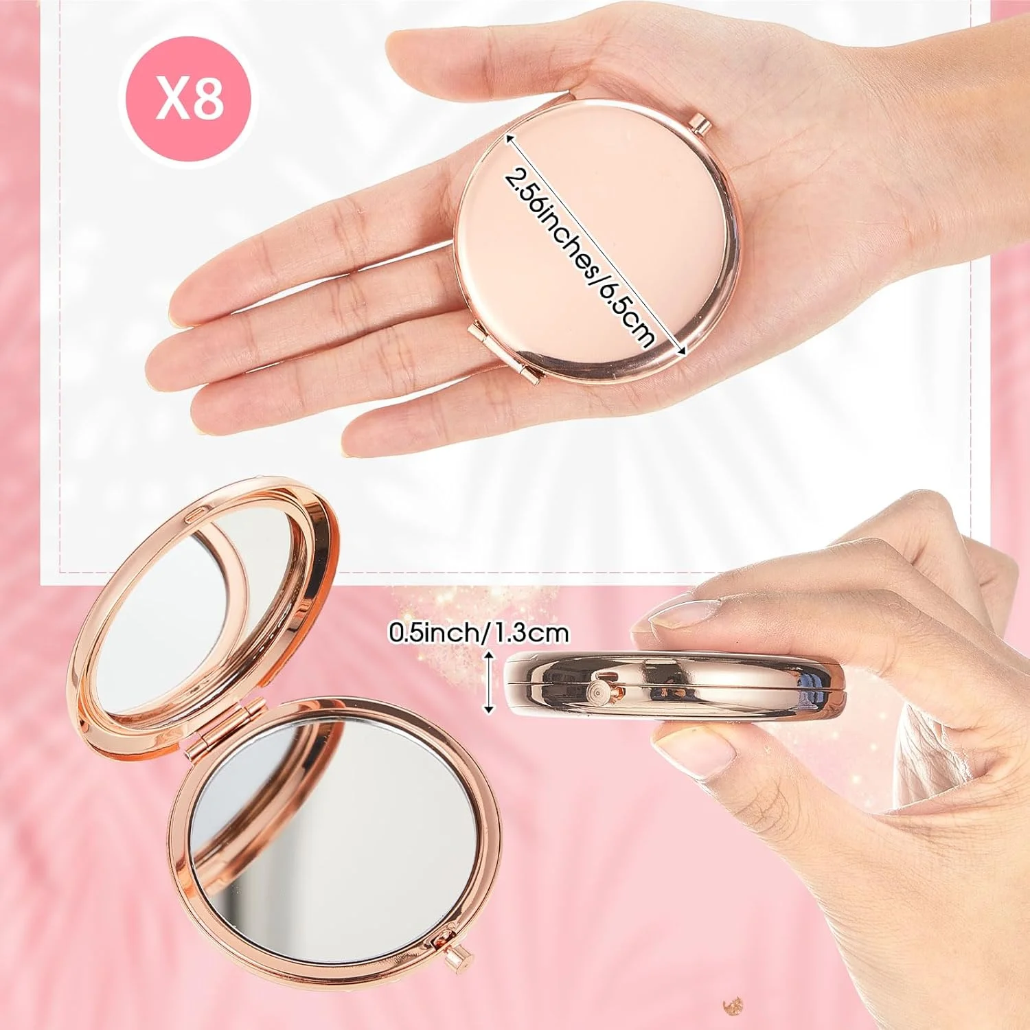 ست 8 عددی برس آرایشی مسافرتی Domensi، برس های آرایشی فله ای کوچک با کیف، آینه های ساقدوش عروس، هدیه عروسی، آینه جیبی فشرده بزرگنمایی کننده برای زنان، مهمانی پیشنهاد عروس