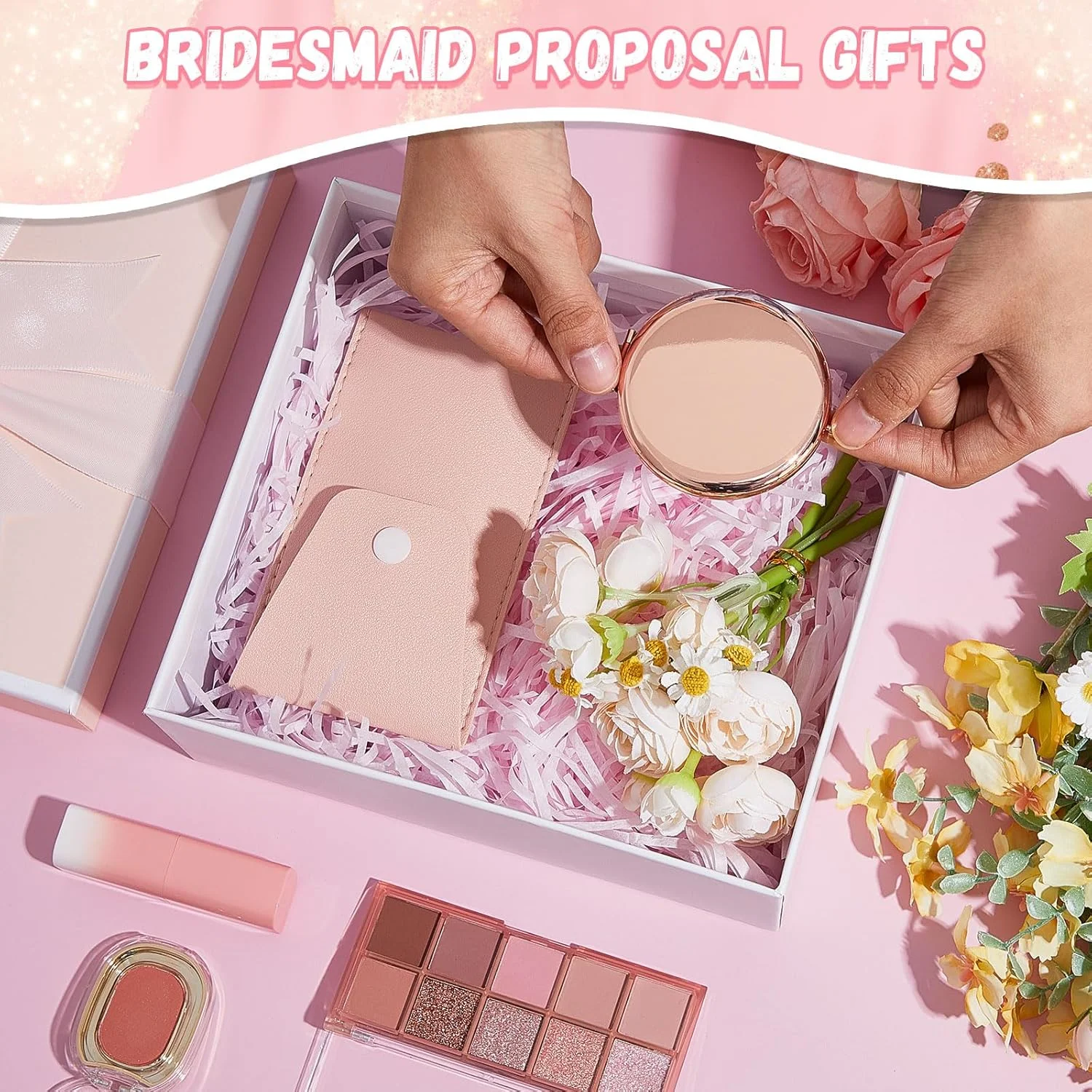 ست 8 عددی برس آرایشی مسافرتی Domensi، برس های آرایشی فله ای کوچک با کیف، آینه های ساقدوش عروس، هدیه عروسی، آینه جیبی فشرده بزرگنمایی کننده برای زنان، مهمانی پیشنهاد عروس