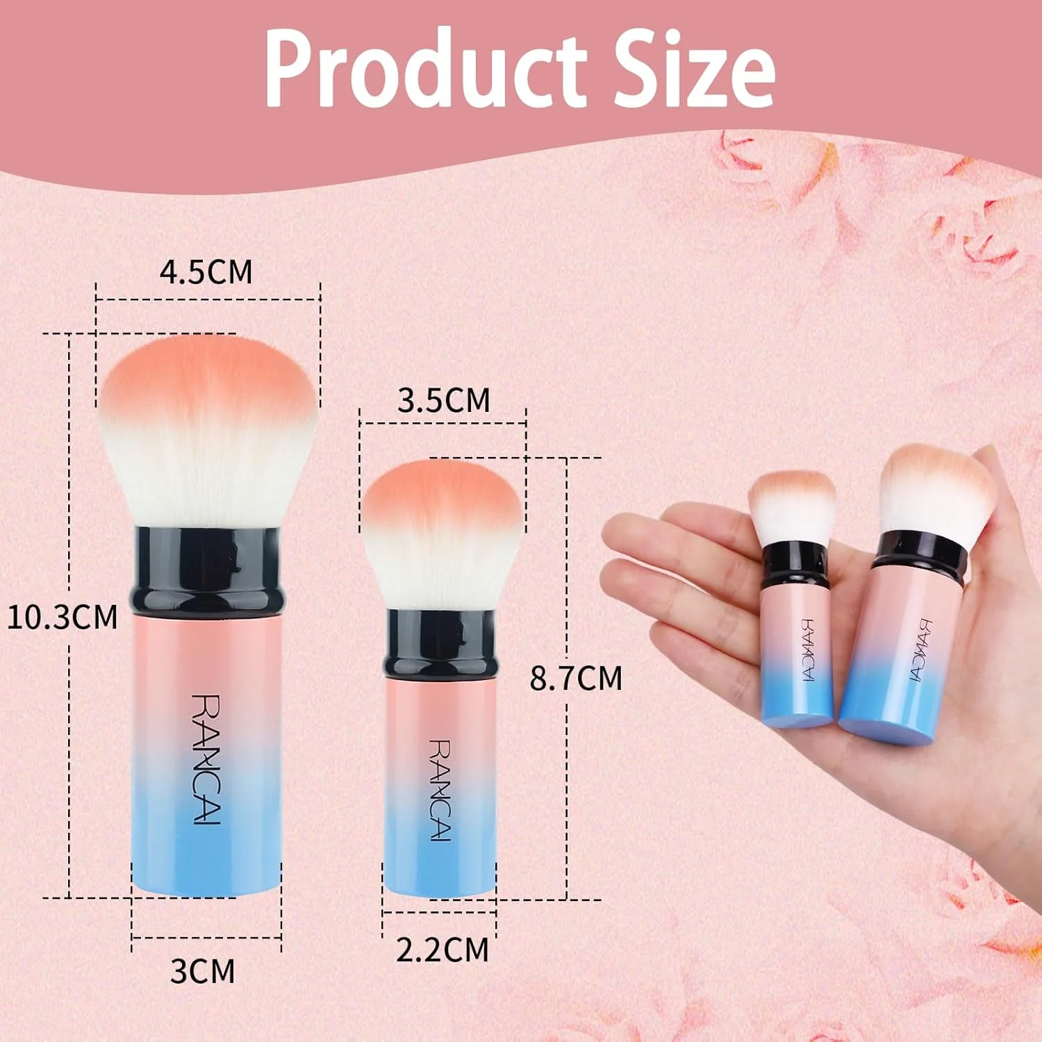 ست براش آرایشی 2 عددی DOINEUFL - براش کرم پودر کابوکی جمع شونده برای زنان، براش مینی کابوکی مسافرتی برای آرایش گونه، براش صورت و بدن برای برنزر، کانتور، لبه ها، ترکیب، رژگونه پودری و فیکس