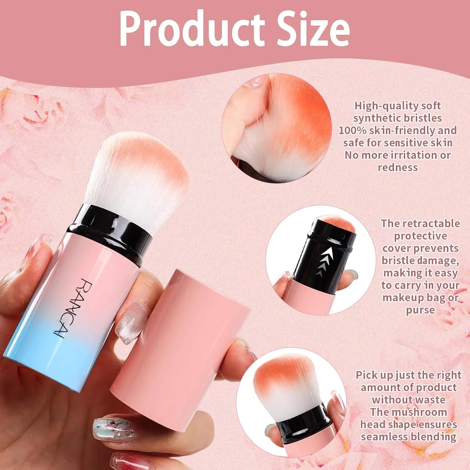 ست براش آرایشی 2 عددی DOINEUFL - براش کرم پودر کابوکی جمع شونده برای زنان، براش مینی کابوکی مسافرتی برای آرایش گونه، براش صورت و بدن برای برنزر، کانتور، لبه ها، ترکیب، رژگونه پودری و فیکس