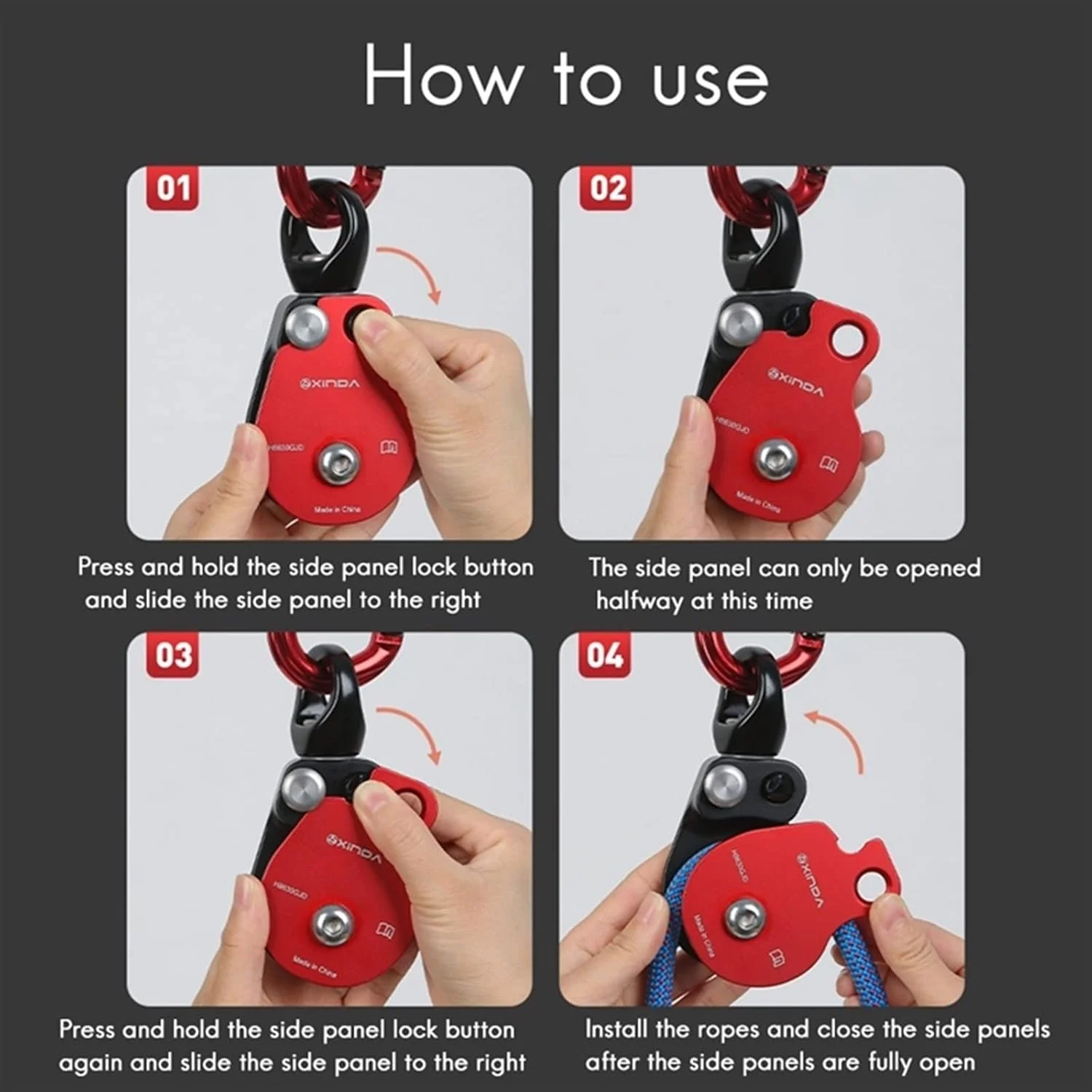 قرقره UTOYA، چرخ جهانی، قرقره آویز طناب سنگ نوردی در فضای باز، حلقه قرقره، اتصال جهانی، قرقره دوبل، حلقه چرخان صفحه جانبی