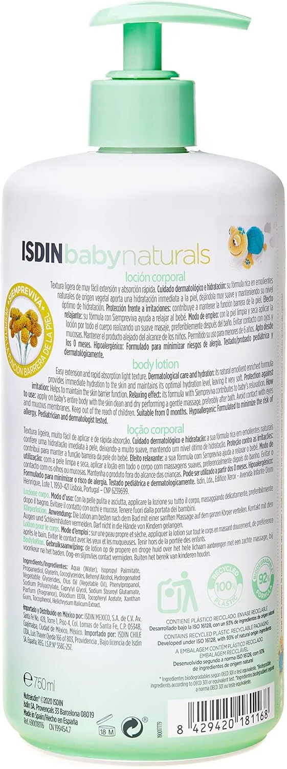 لوسیون بدن کودک ایسدین Babynaturals (750 میلی لیتر) | لوسیون بدن آبرسان برای مراقبت روزانه از پوست کودک | مناسب از 0 ماهگی | تست شده توسط متخصص اطفال و پوست