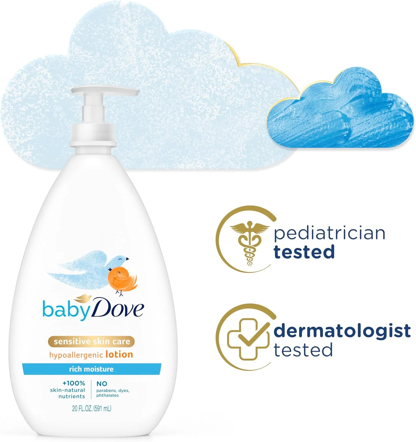 لوسیون بدن کودک Baby Dove مراقبت از پوست حساس، مرطوب کننده غنی برای پوست لطیف کودک با مرطوب کننده 24 ساعته، 591 میلی لیتر (بسته بندی ممکن است متفاوت باشد)