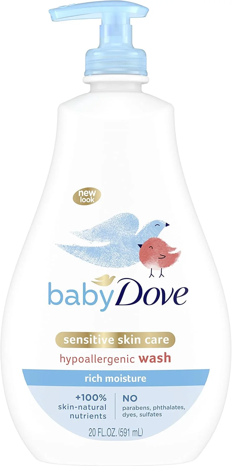 شامپو سر و بدن کودک Baby Dove مخصوص پوست حساس، مناسب برای حمام کودک، مرطوب کننده غنی، بدون اشک و ضد حساسیت، 591 میلی لیتر (بسته بندی ممکن است متفاوت باشد)