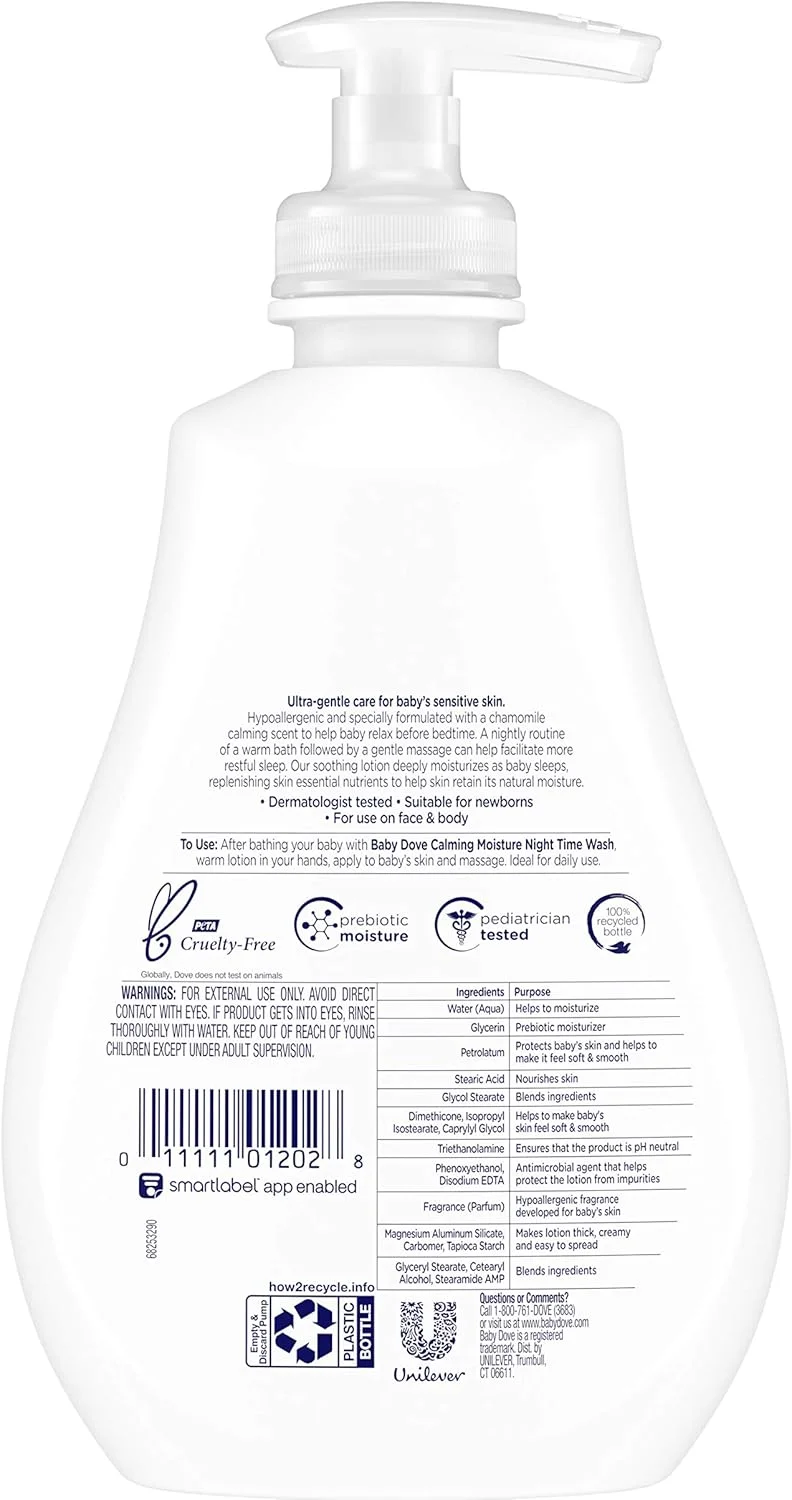 لوسیون کودک Baby Dove مراقبت از پوست حساس، لوسیون معطر آرامش بخش، مرطوب کننده تسکین دهنده، ضد حساسیت و تست شده توسط متخصص پوست، 384 میلی لیتر