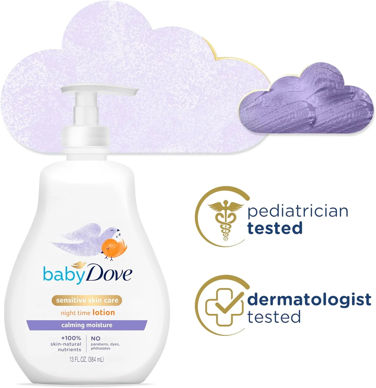 لوسیون کودک Baby Dove مراقبت از پوست حساس، لوسیون معطر آرامش بخش، مرطوب کننده تسکین دهنده، ضد حساسیت و تست شده توسط متخصص پوست، 384 میلی لیتر