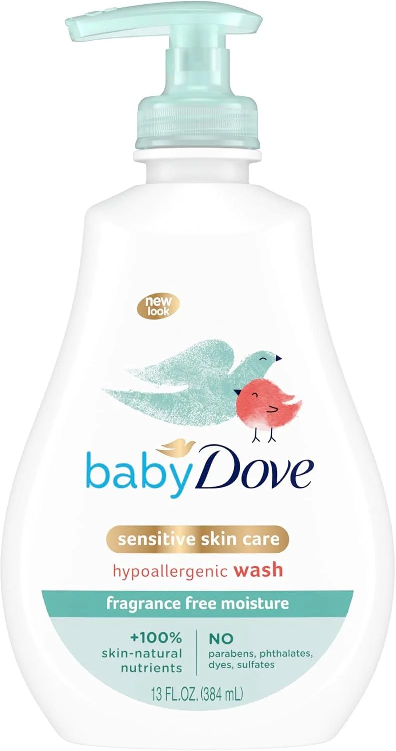 شامپو سر و بدن کودک Baby Dove مخصوص پوست حساس، بدون عطر، مرطوب کننده، ضد حساسیت، از بین برنده باکتری، 384 میلی لیتر