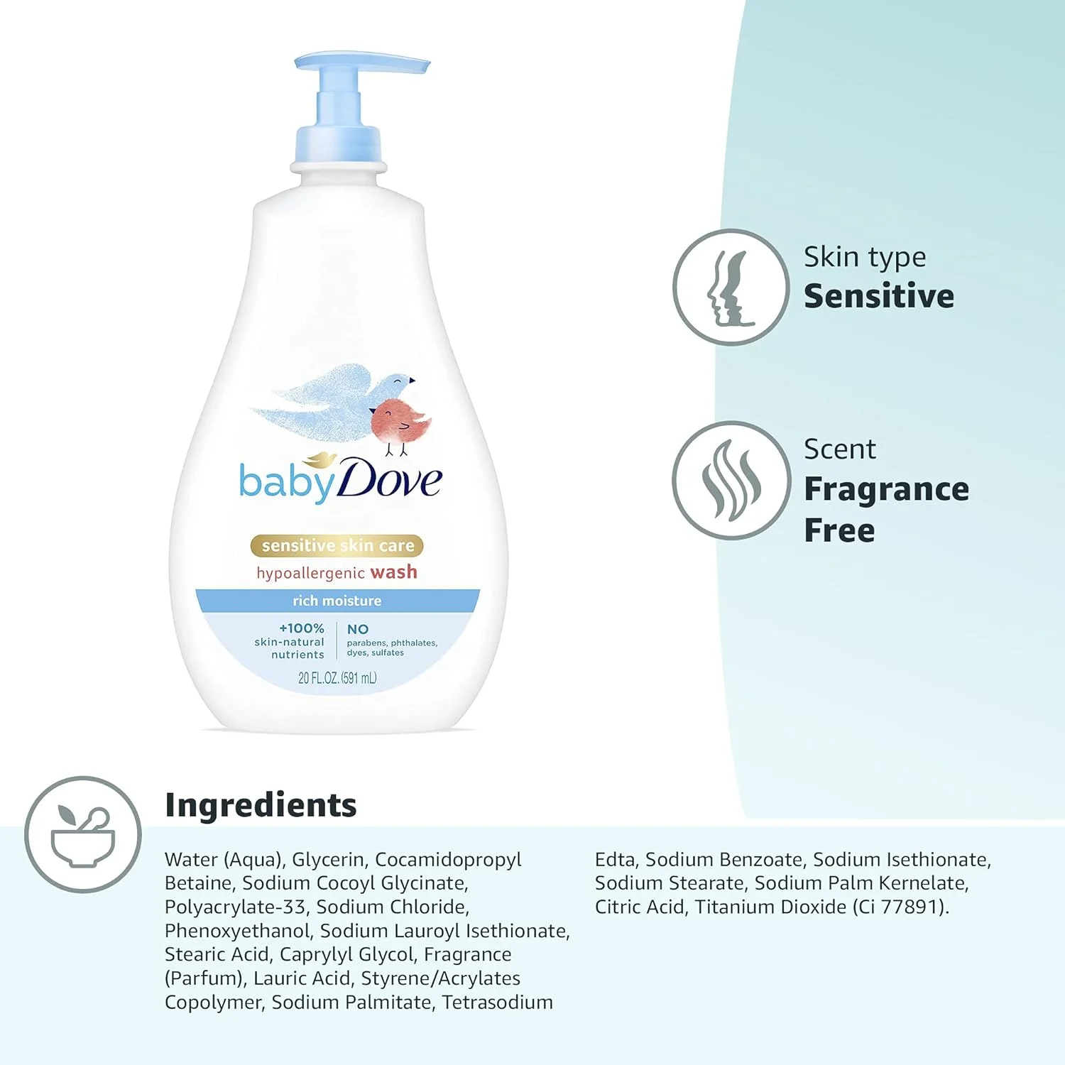 شامپو سر و بدن کودک Baby Dove مخصوص پوست حساس، مناسب برای حمام کودک، مرطوب کننده غنی، بدون اشک و ضد حساسیت، 591 میلی لیتر (بسته بندی ممکن است متفاوت باشد) شامپو سر و بدن کودک Baby Dove مخصوص پوست حساس، مناسب برای حمام کودک، مرطوب کننده غنی، بدون اشک و ضد حساسیت، 591 میلی لیتر (بسته بندی ممکن است متفاوت باشد)