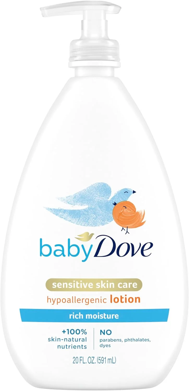 لوسیون بدن کودک Baby Dove مراقبت از پوست حساس، مرطوب کننده غنی برای پوست لطیف کودک با مرطوب کننده 24 ساعته، 591 میلی لیتر (بسته بندی ممکن است متفاوت باشد)