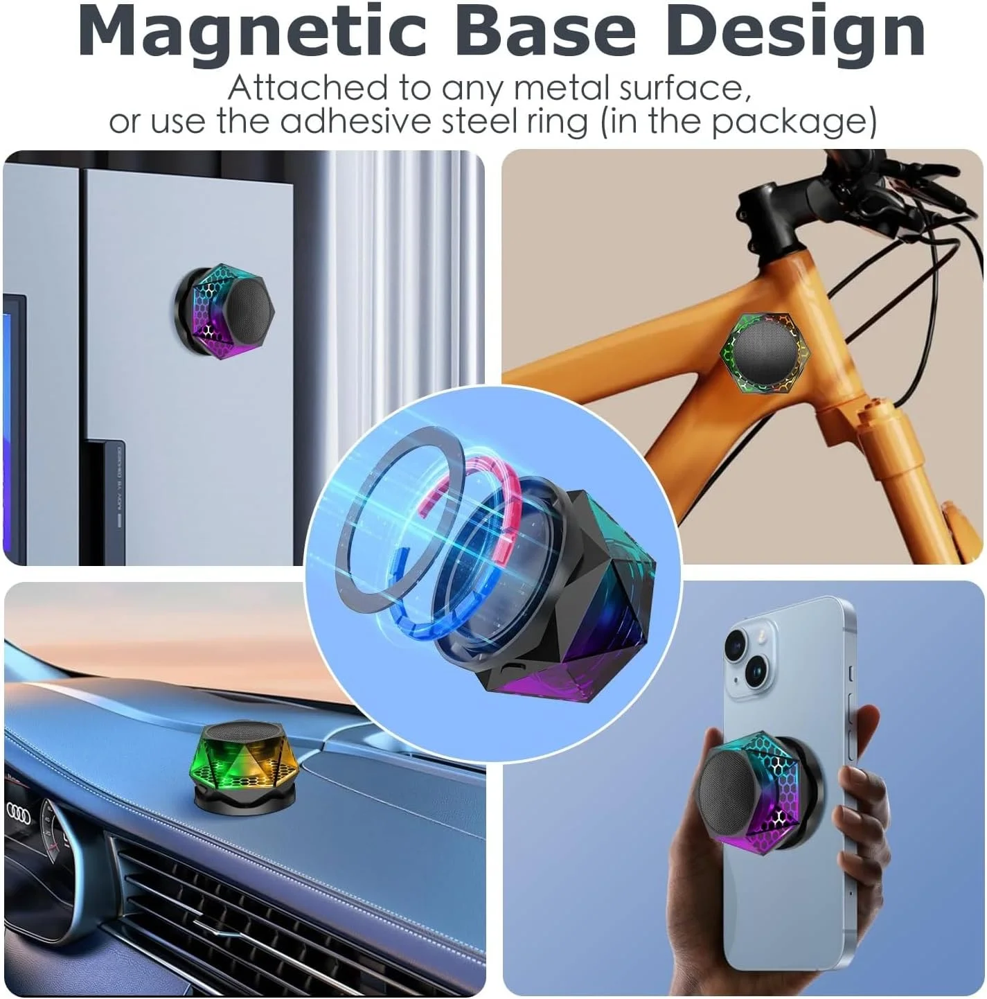 اسپیکر بلوتوثی مغناطیسی قابل حمل KASTWAVE با نمایش نور RGB، اسپیکر بی سیم جمع و جور برای آیفون و اندروید، جفت سازی TWS و پایه تلفن اسپیکر بلوتوثی مغناطیسی قابل حمل KASTWAVE با نمایش نور RGB، اسپیکر بی سیم جمع و جور برای آیفون و اندروید، جفت سازی TWS و پایه تلفن